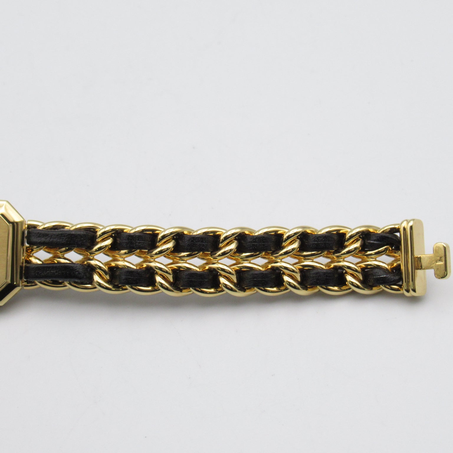 CHANEL Premiere L鍍金/皮革手錶石英機芯黑色#16cm