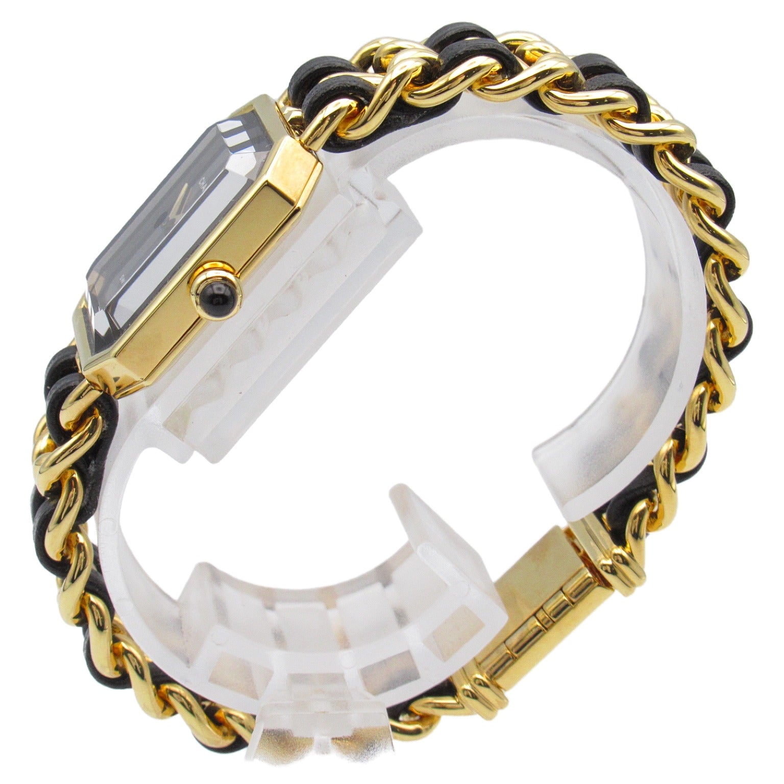 CHANEL Premiere L鍍金/皮革手錶石英機芯黑色#16cm