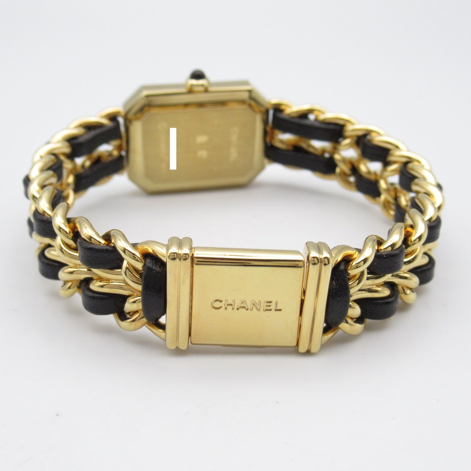CHANEL Premiere L鍍金/皮革手錶石英機芯黑色#16cm