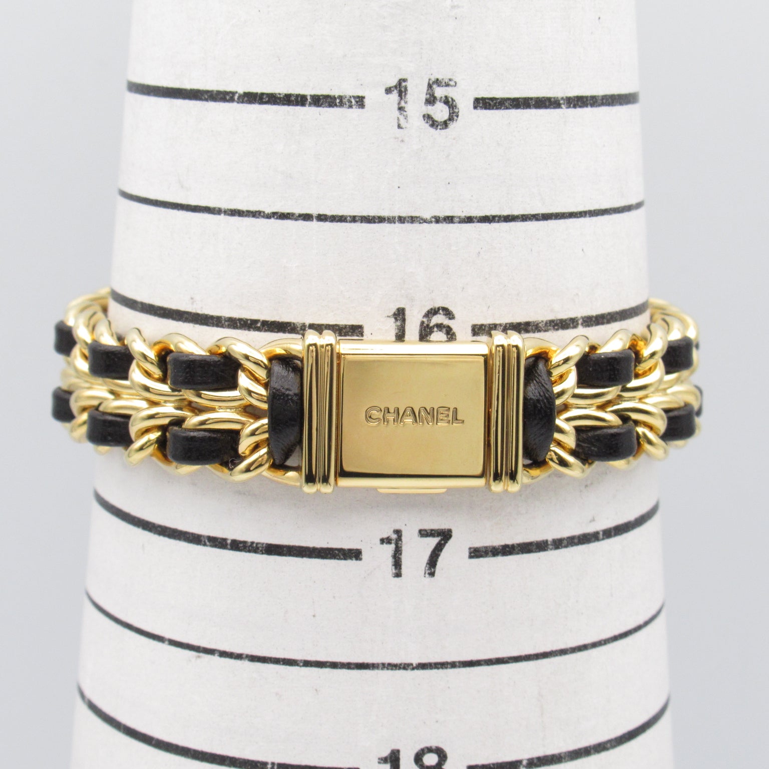 CHANEL Premiere L鍍金/皮革手錶石英機芯黑色#16cm