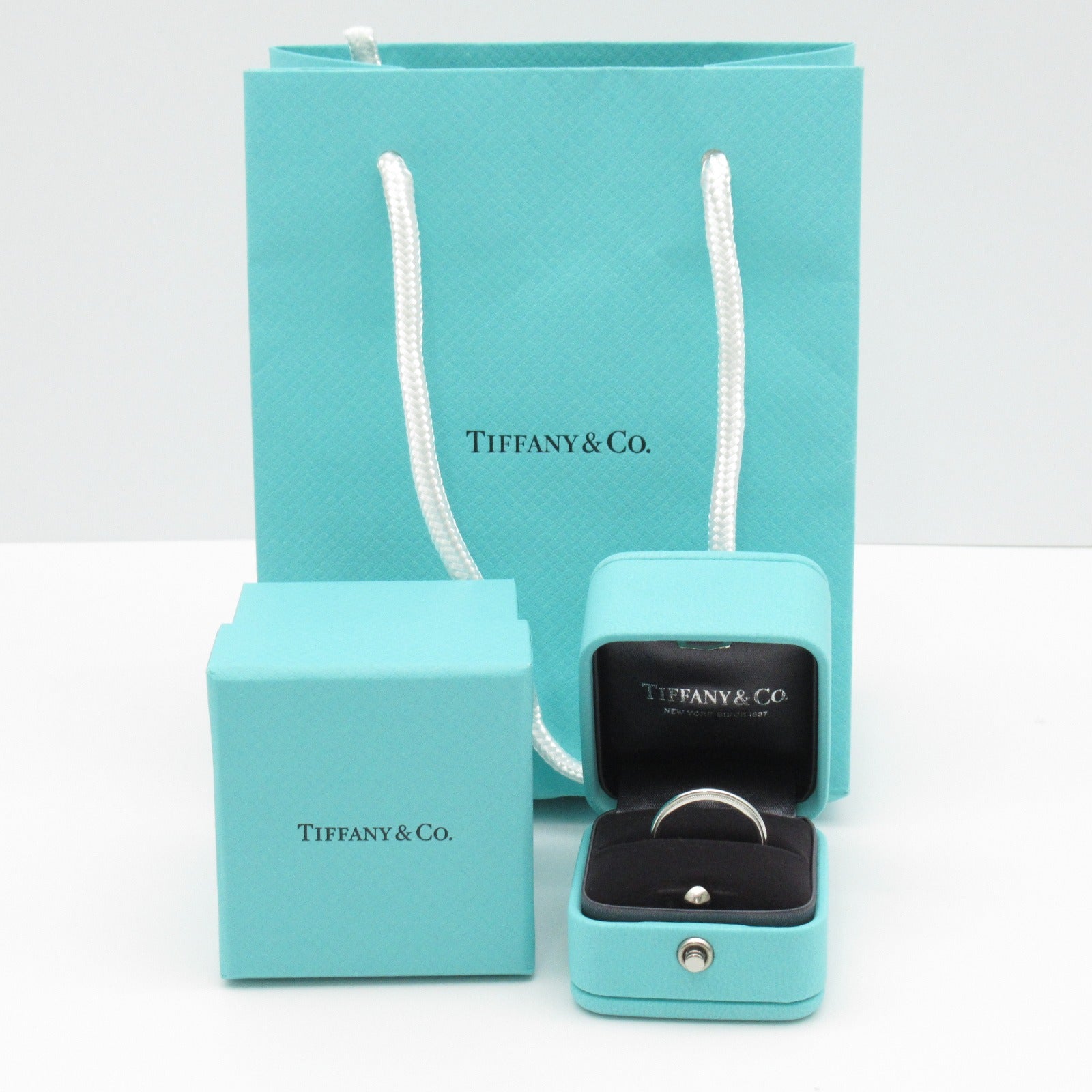 TIFFANY＆CO PT950鉑金Milgrain Wedding Band Ring戒指US#7.5