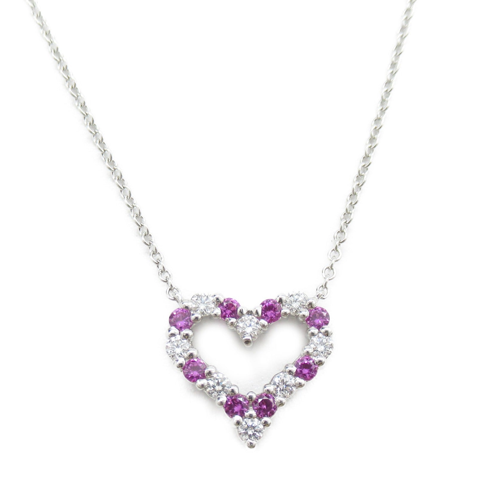 TIFFANY＆CO 【激減優惠】950鉑金Sentimental Heart Pink Sapphire Diamond Necklace粉紅藍寶石/鑽石項鍊