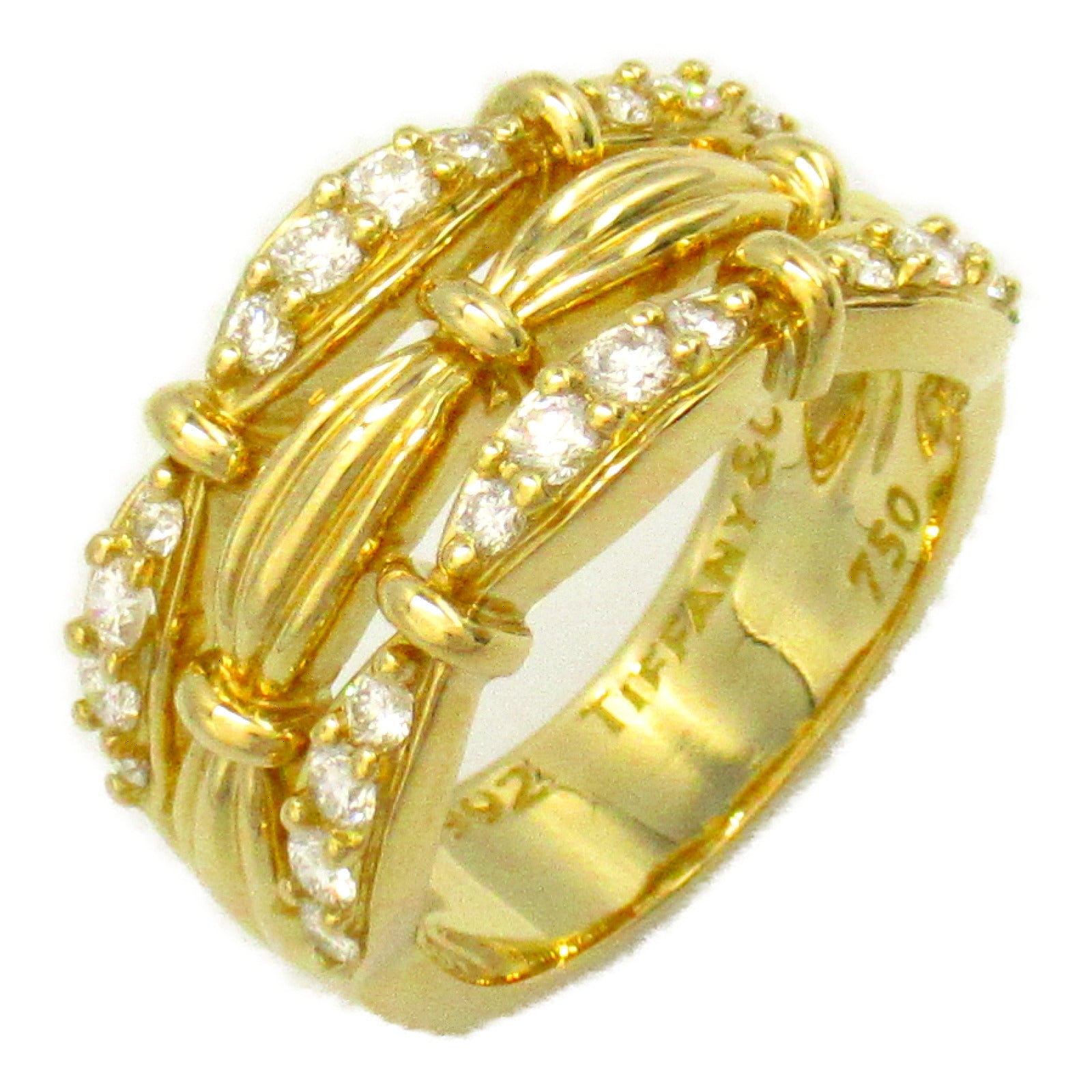 TIFFANY＆CO 18K黃金Diamond 3 Row Ring鑽石戒指US#5.75