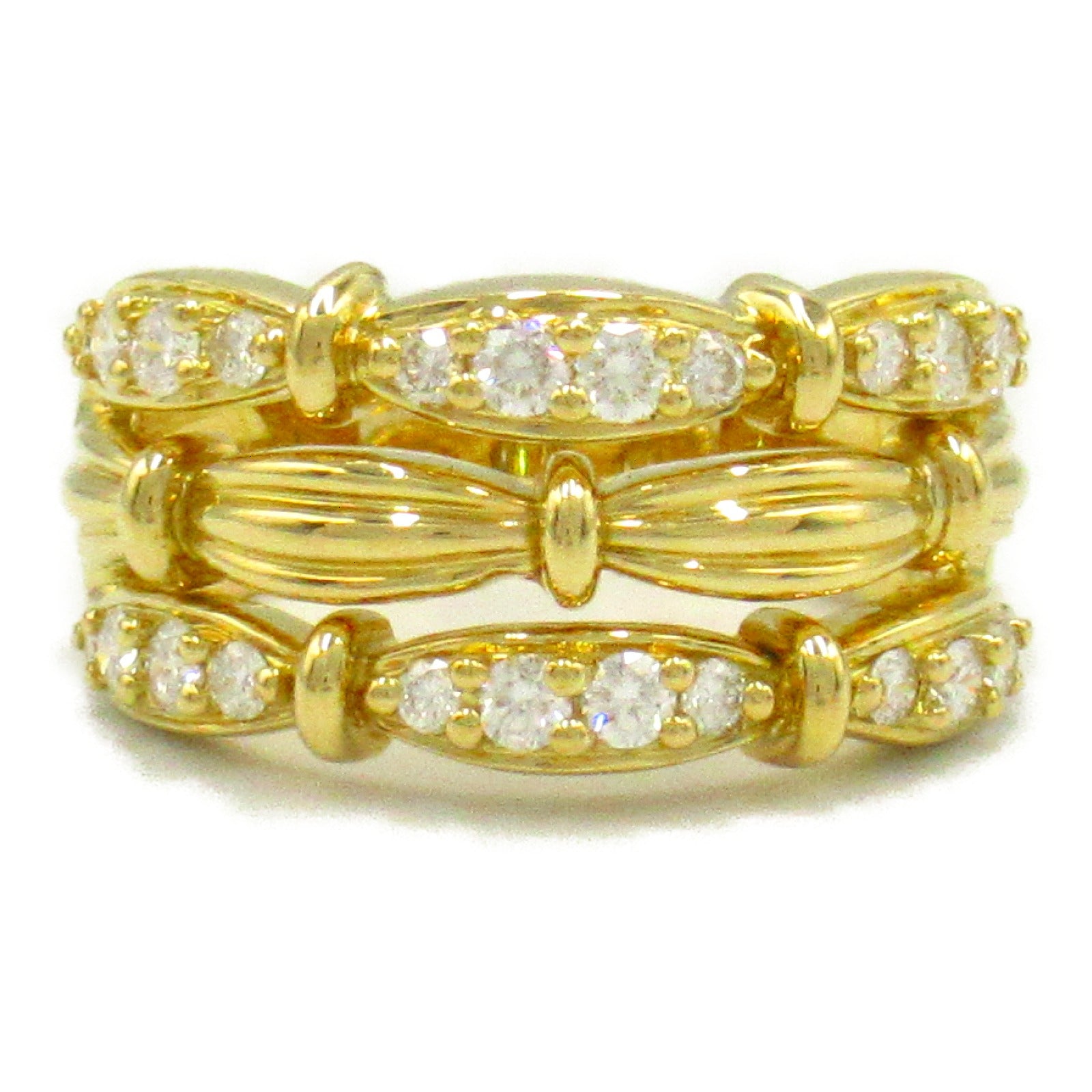 TIFFANY＆CO 18K黃金Diamond 3 Row Ring鑽石戒指US#5.75