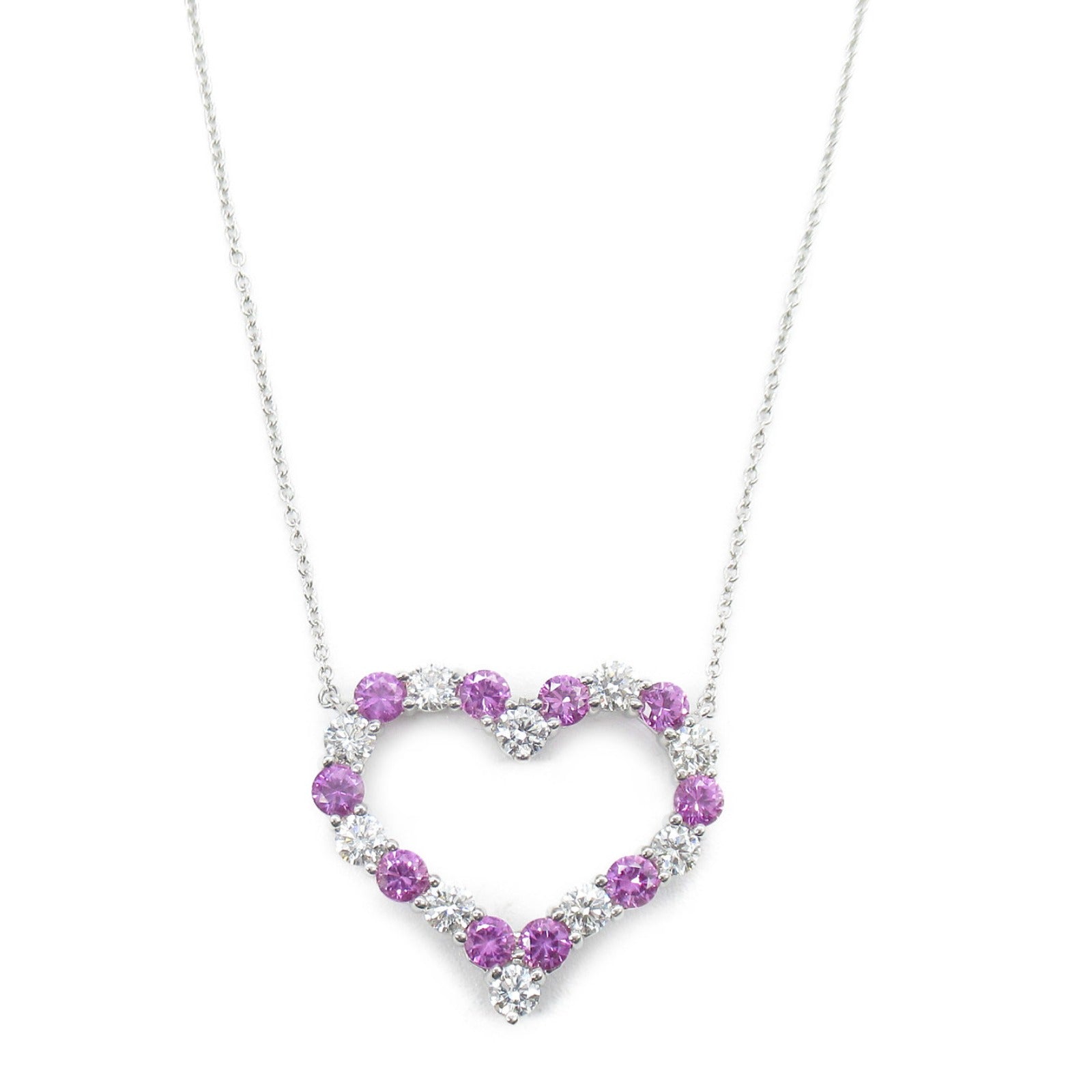 TIFFANY＆CO 【激減優惠】950鉑金Sentimental Heart Pink Sapphire Diamond Necklace粉紅藍寶石/鑽石項鍊