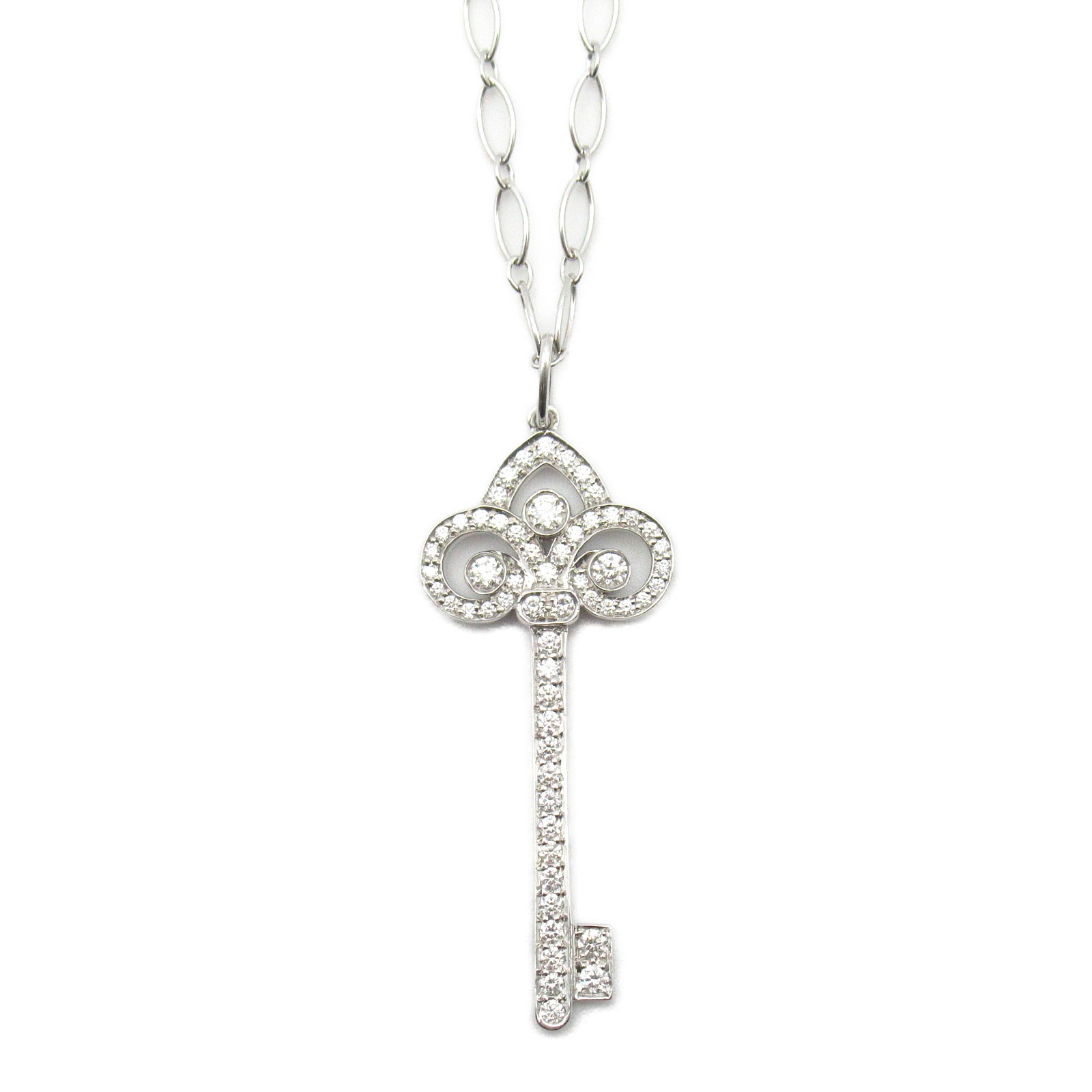 TIFFANY＆CO 950鉑金/18K白金Fleur De Lis Key Diamond鑽石項鍊