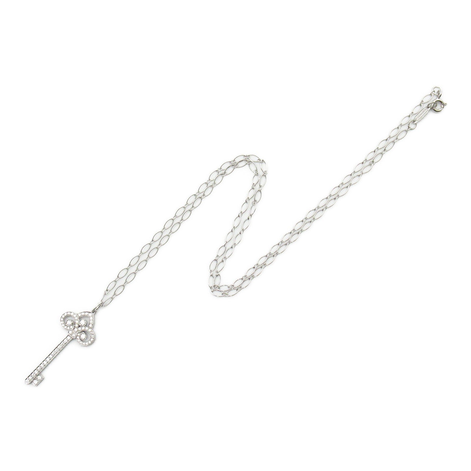 TIFFANY＆CO 950鉑金/18K白金Fleur De Lis Key Diamond鑽石項鍊