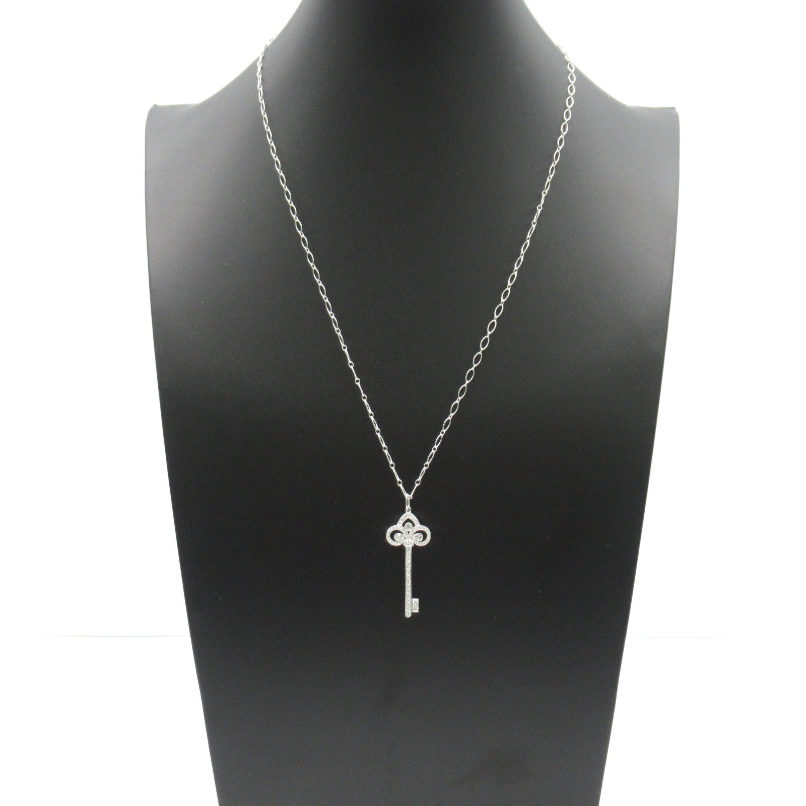 TIFFANY＆CO 950鉑金/18K白金Fleur De Lis Key Diamond鑽石項鍊