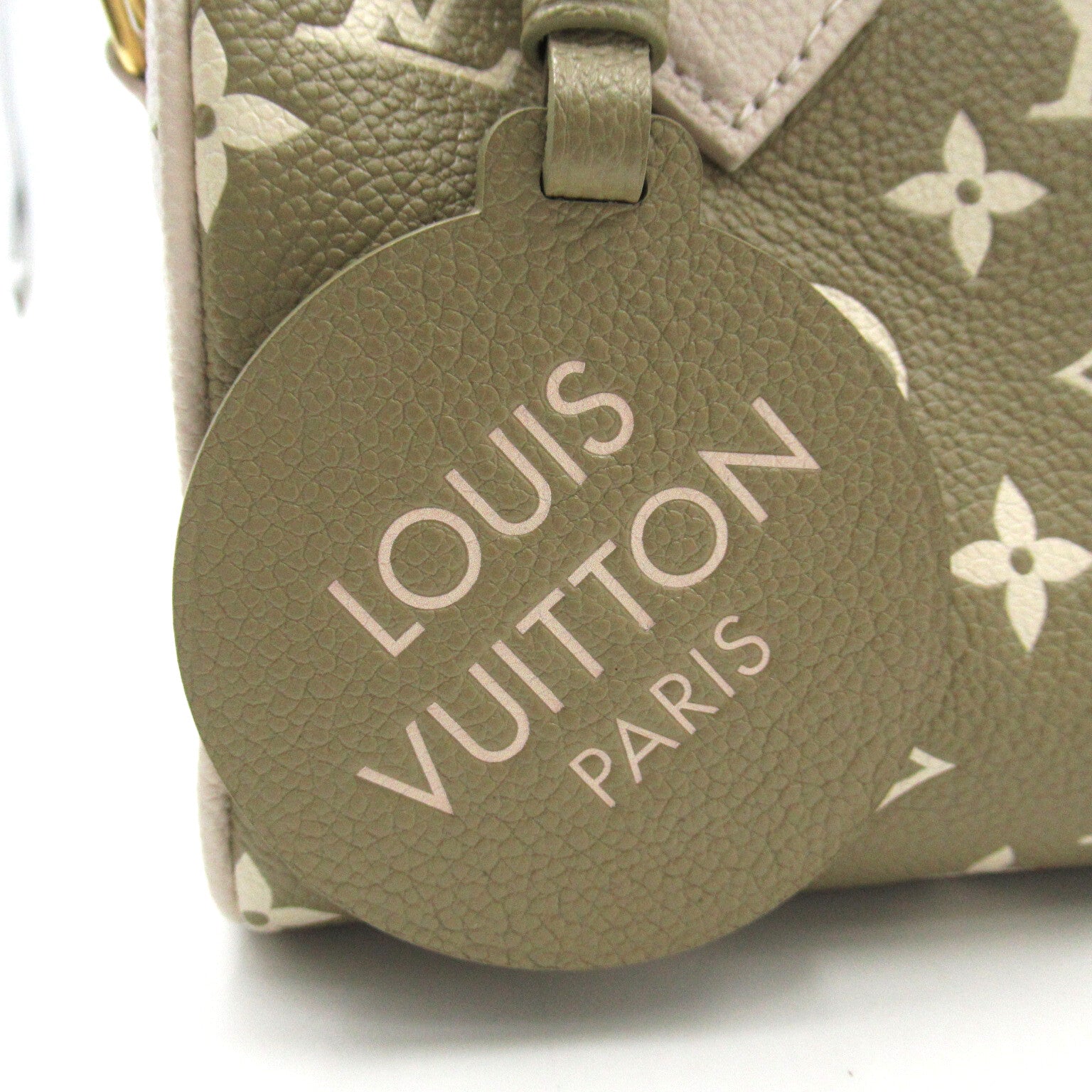 LOUIS VUITTON Monogram Empreinte Speedy Bandouliere 20金扣手挽肩背兩用袋卡其色/白色
