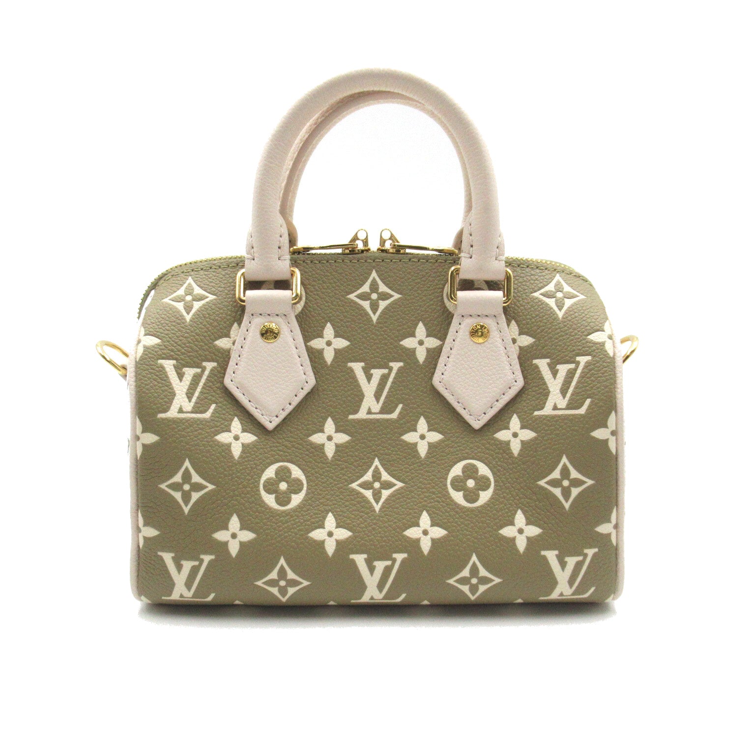 LOUIS VUITTON Monogram Empreinte Speedy Bandouliere 20金扣手挽肩背兩用袋卡其色/白色