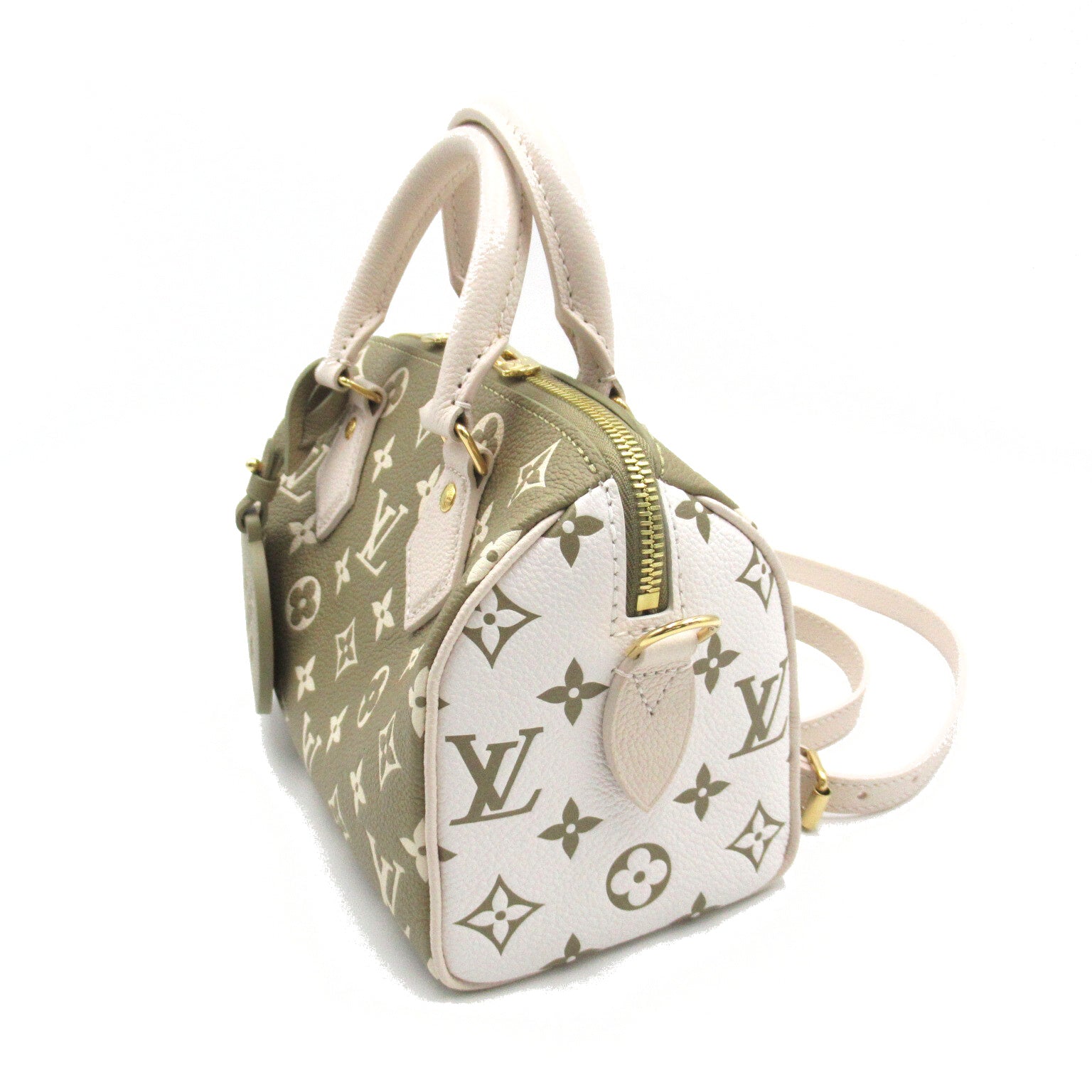 LOUIS VUITTON Monogram Empreinte Speedy Bandouliere 20金扣手挽肩背兩用袋卡其色/白色