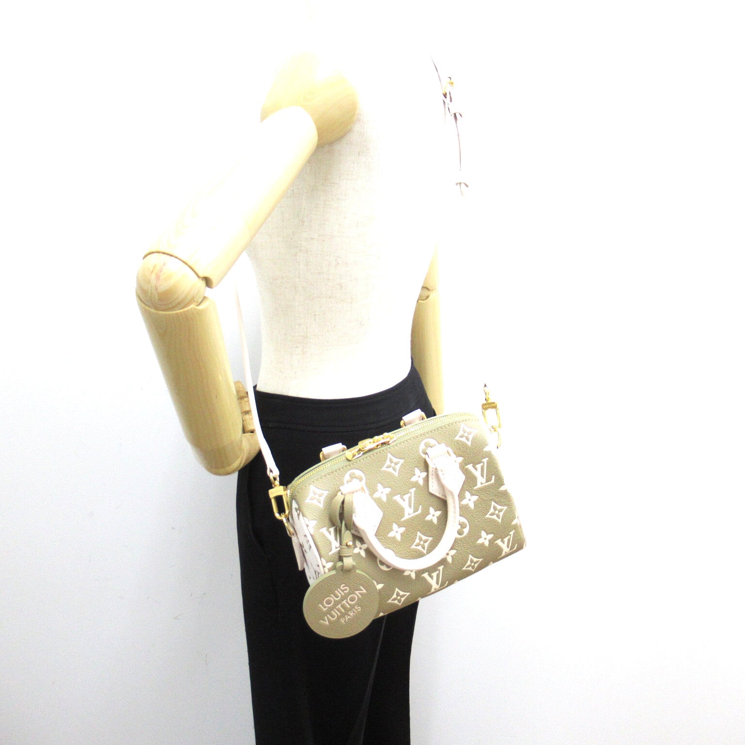 LOUIS VUITTON Monogram Empreinte Speedy Bandouliere 20金扣手挽肩背兩用袋卡其色/白色
