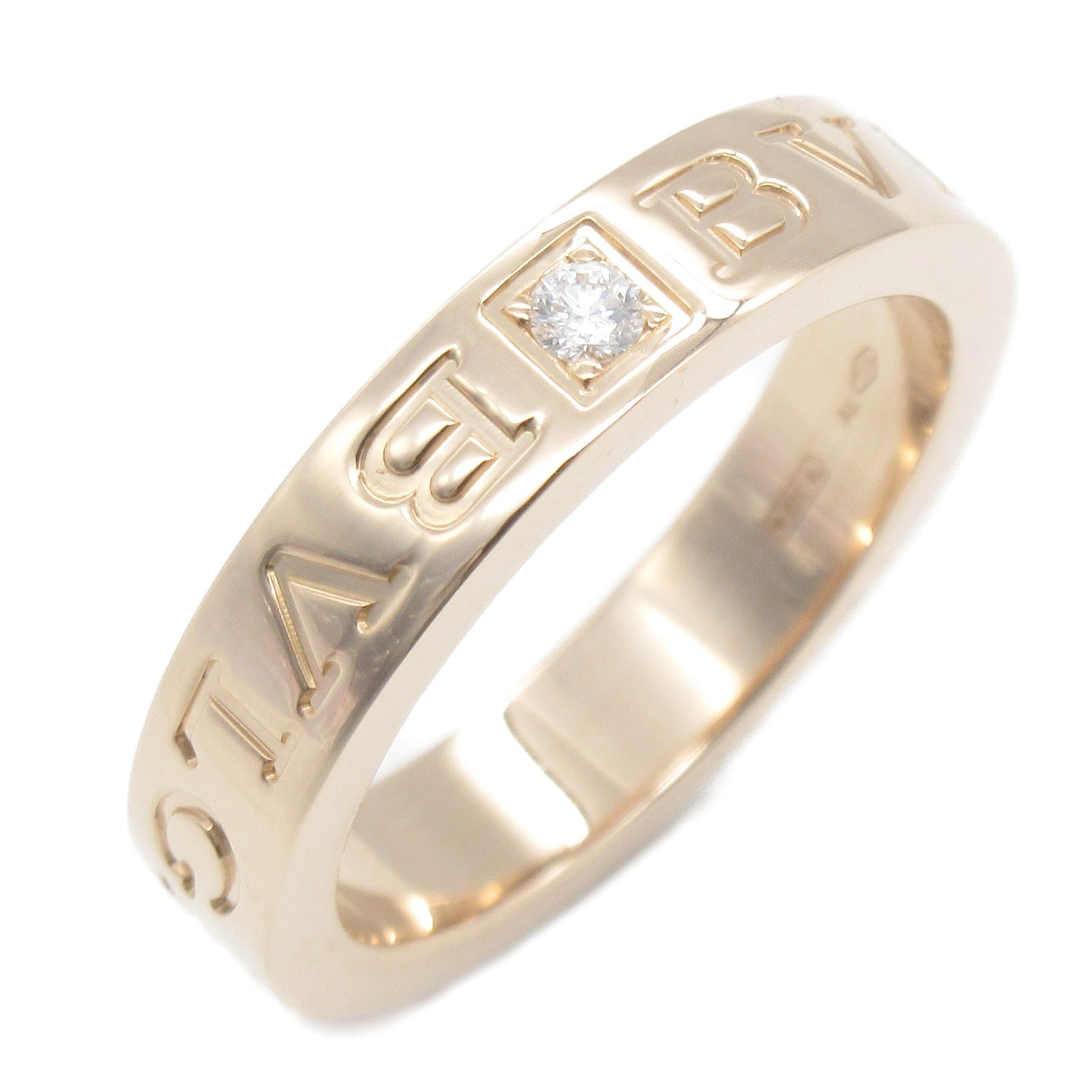 BVLGARI 18K玫瑰金B-zero1 Double Logo 1p Diamond鑽石戒指JP#11.5/US#6