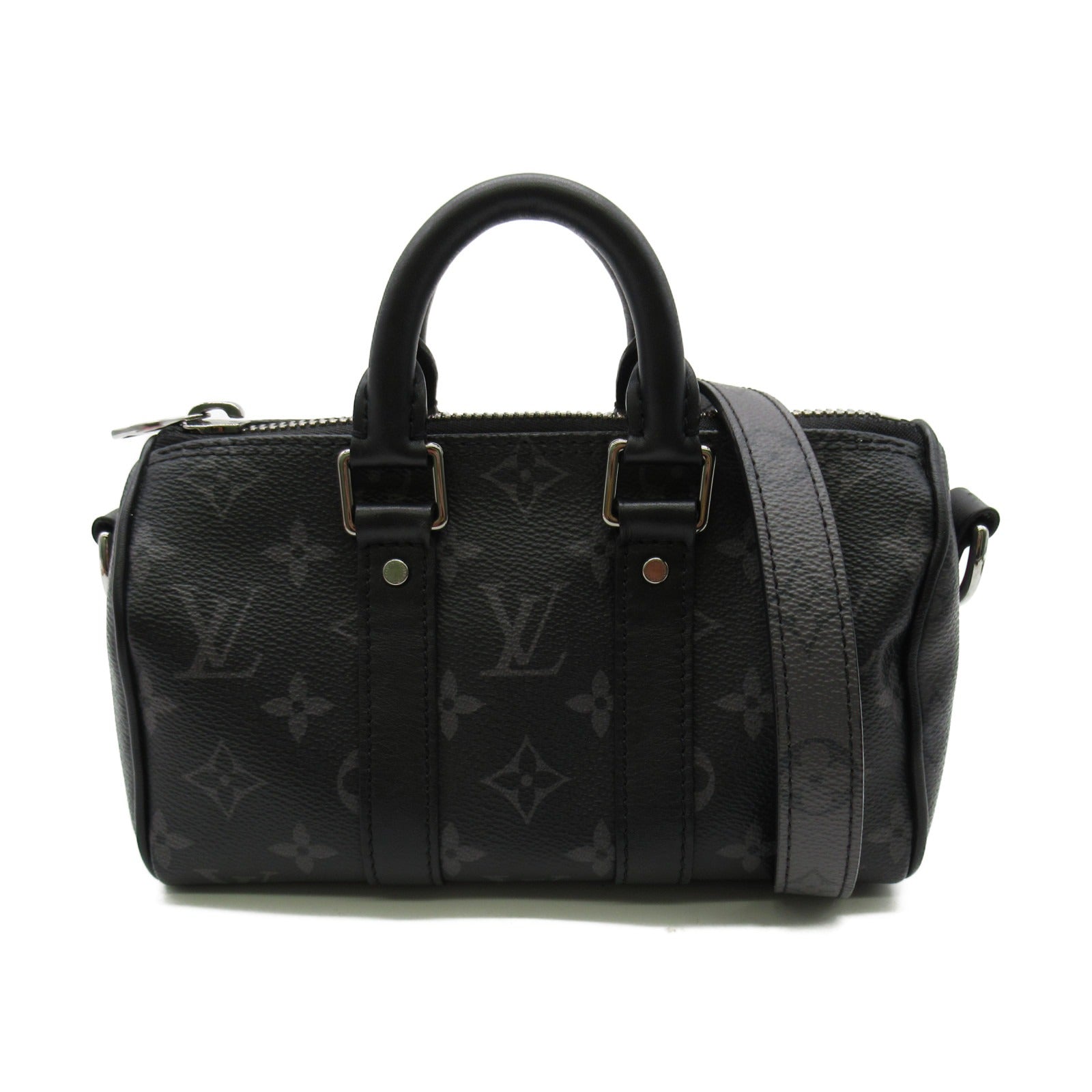 LOUIS VUITTON Monogram Eclipse Keepall XS銀扣肩背袋黑色