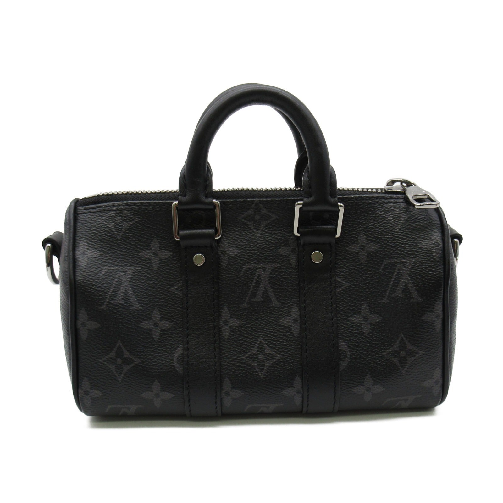LOUIS VUITTON Monogram Eclipse Keepall XS銀扣肩背袋黑色