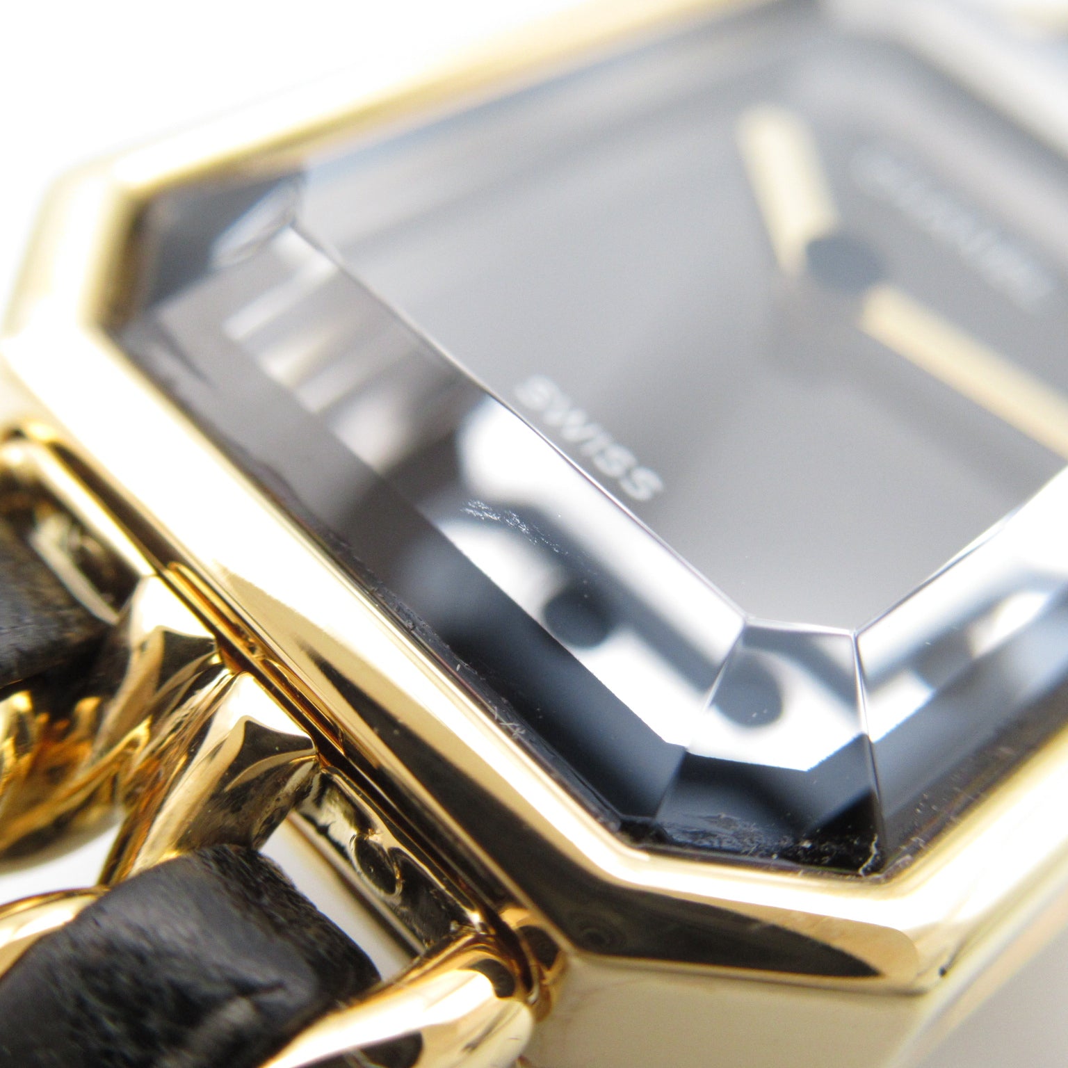 CHANEL Premiere M鍍金/皮革帶手錶石英機芯黑色