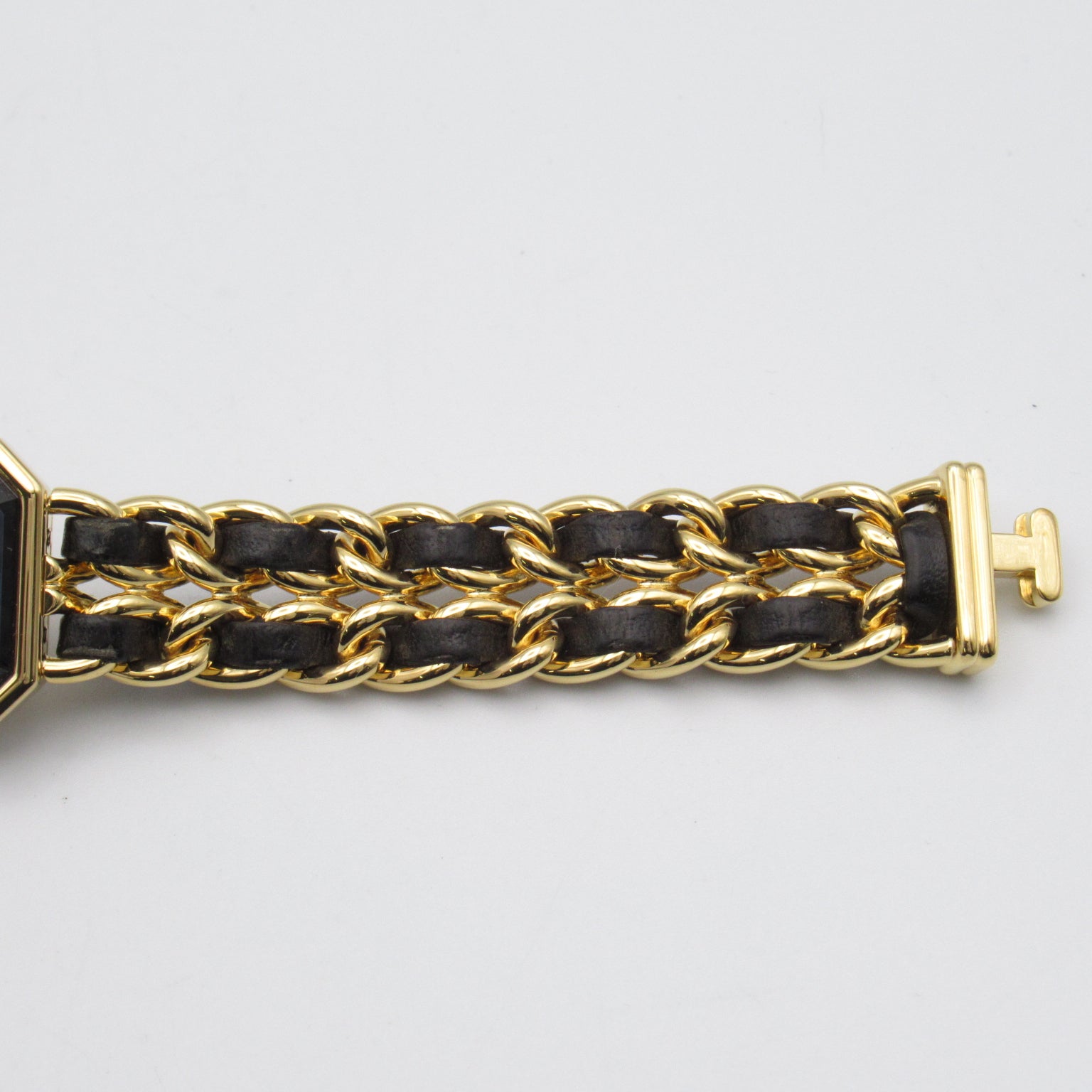 CHANEL Premiere M鍍金/皮革帶手錶石英機芯黑色