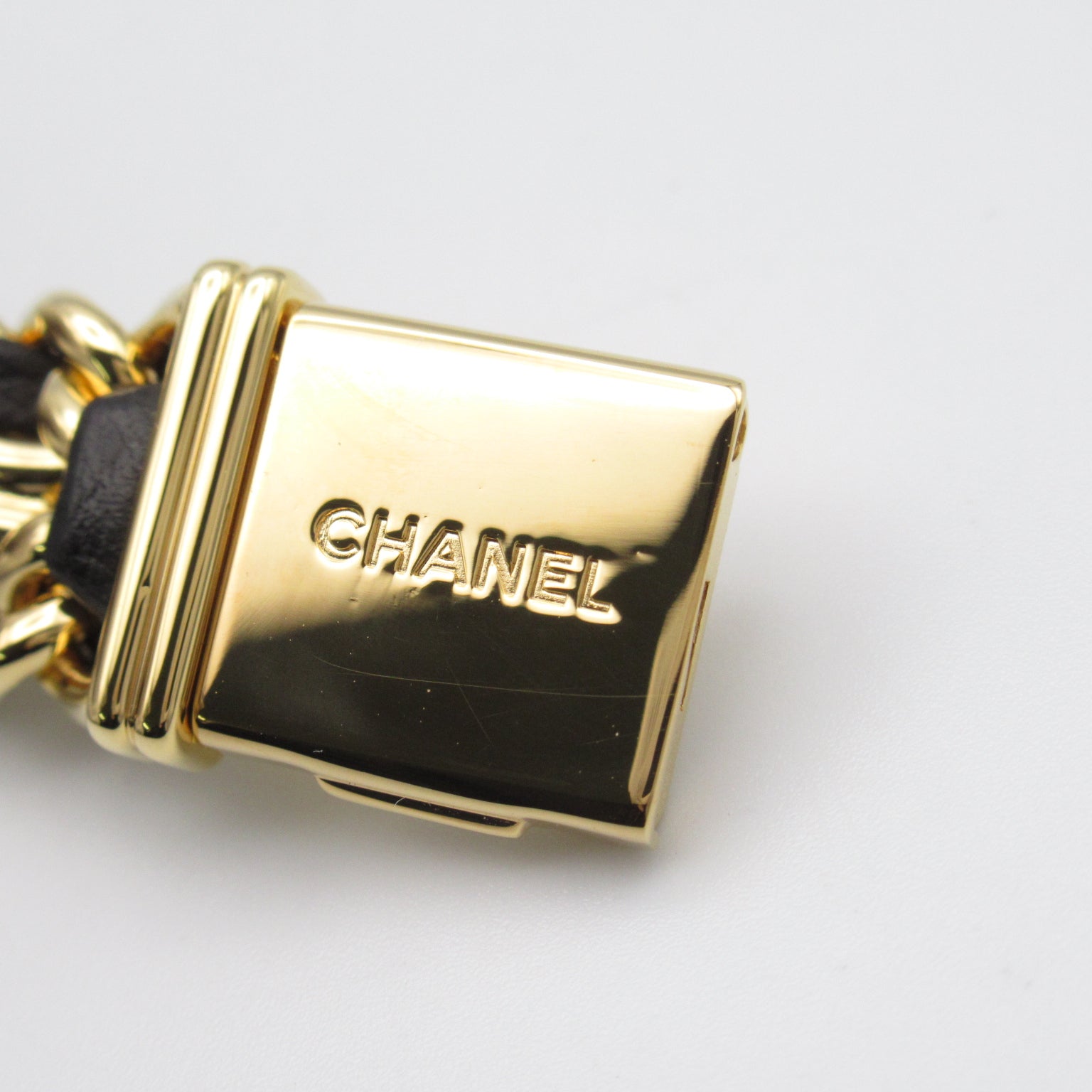 CHANEL Premiere M鍍金/皮革帶手錶石英機芯黑色