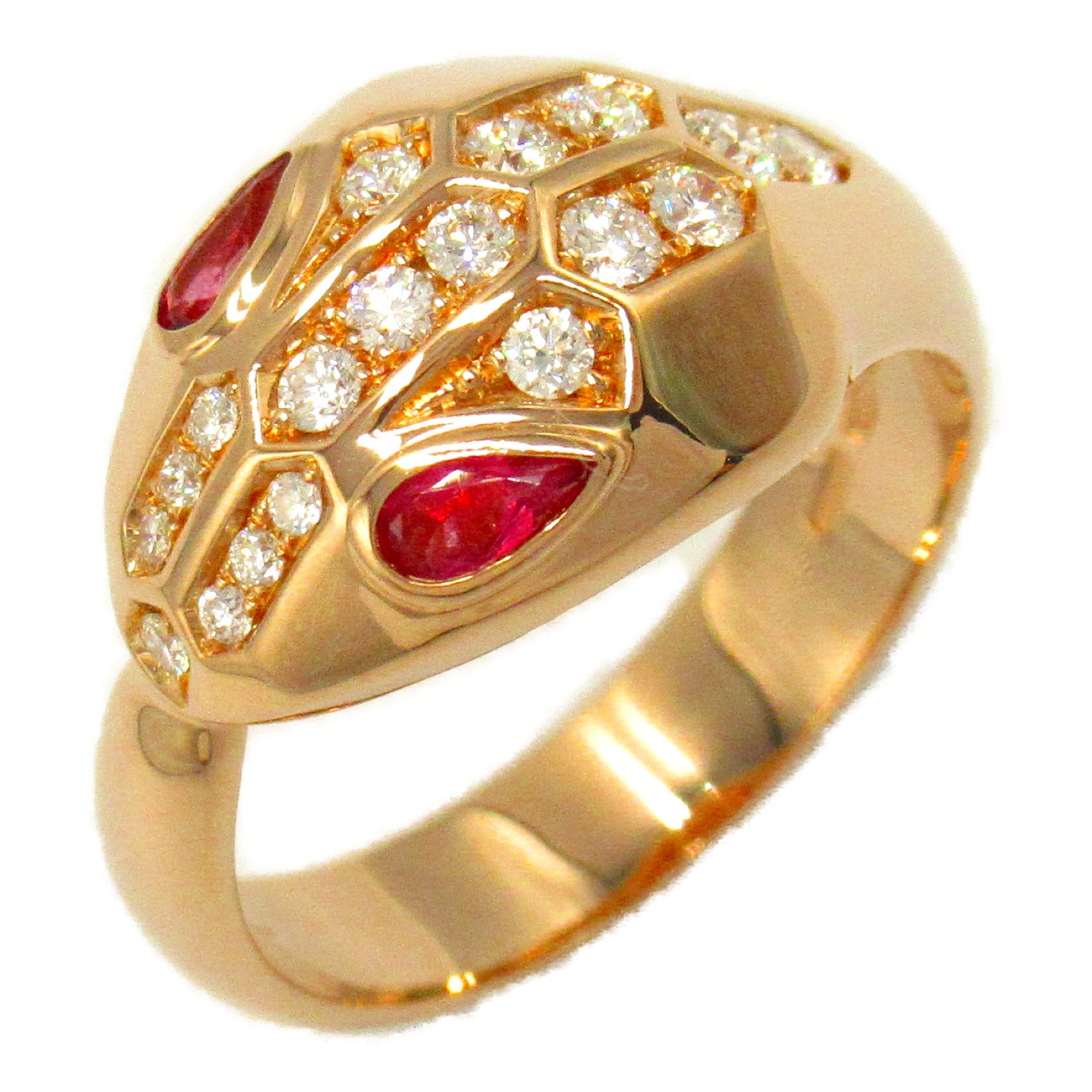 BVLGARI 18K玫瑰金Serpenti Ring鑽石戒指US#6.75