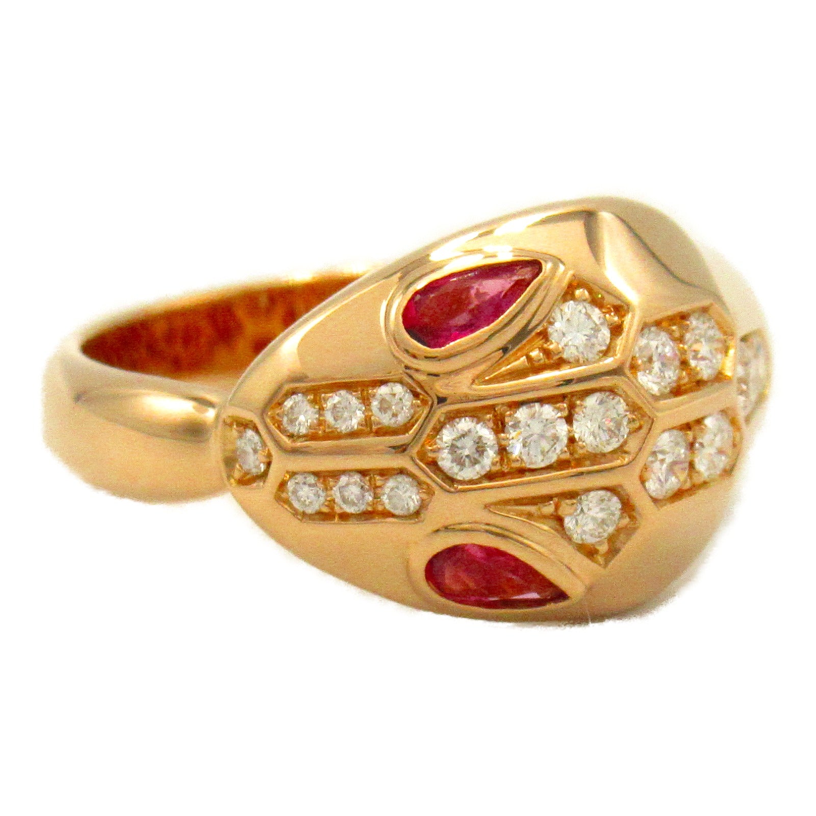 BVLGARI 18K玫瑰金Serpenti Ring鑽石戒指US#6.75