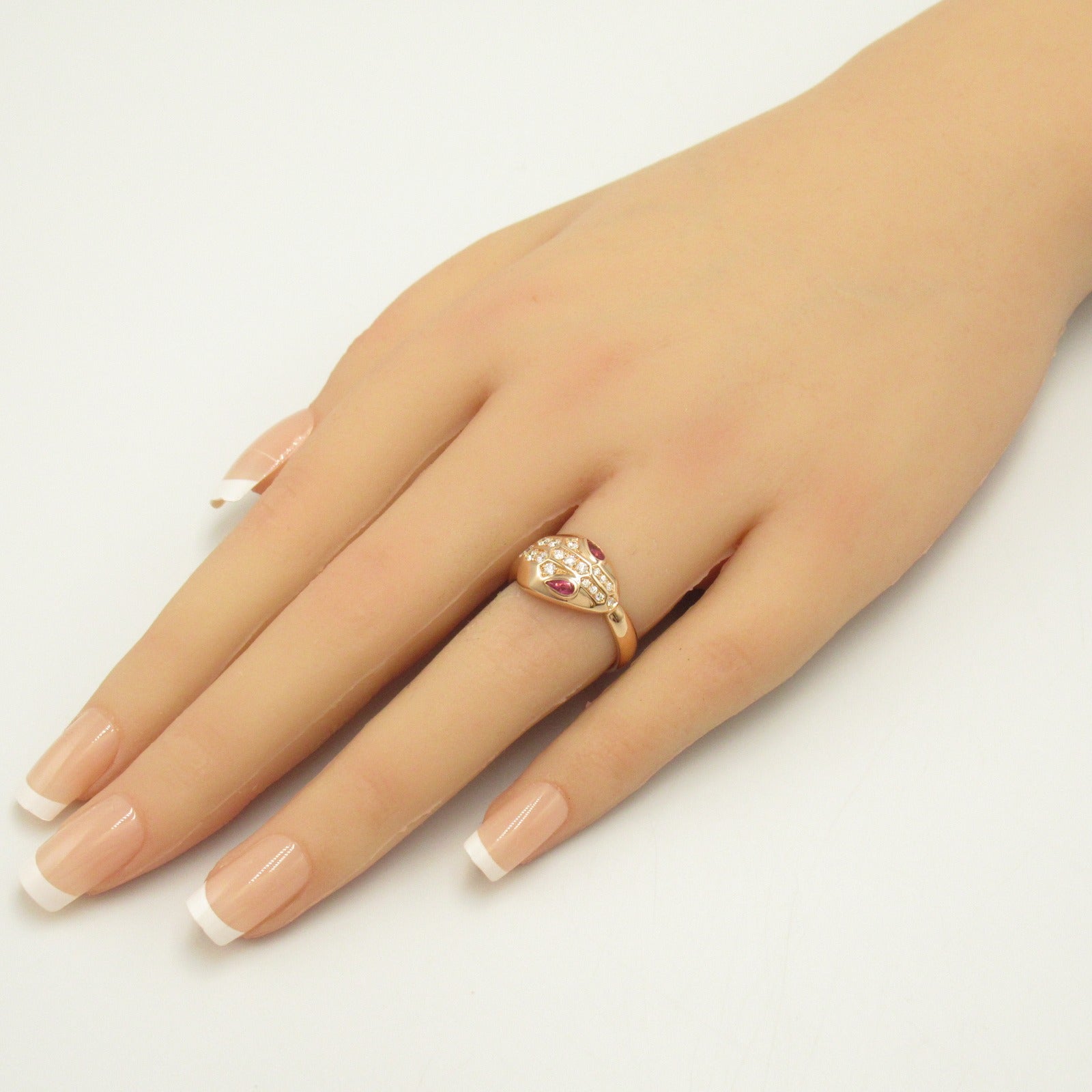 BVLGARI 18K玫瑰金Serpenti Ring鑽石戒指US#6.75