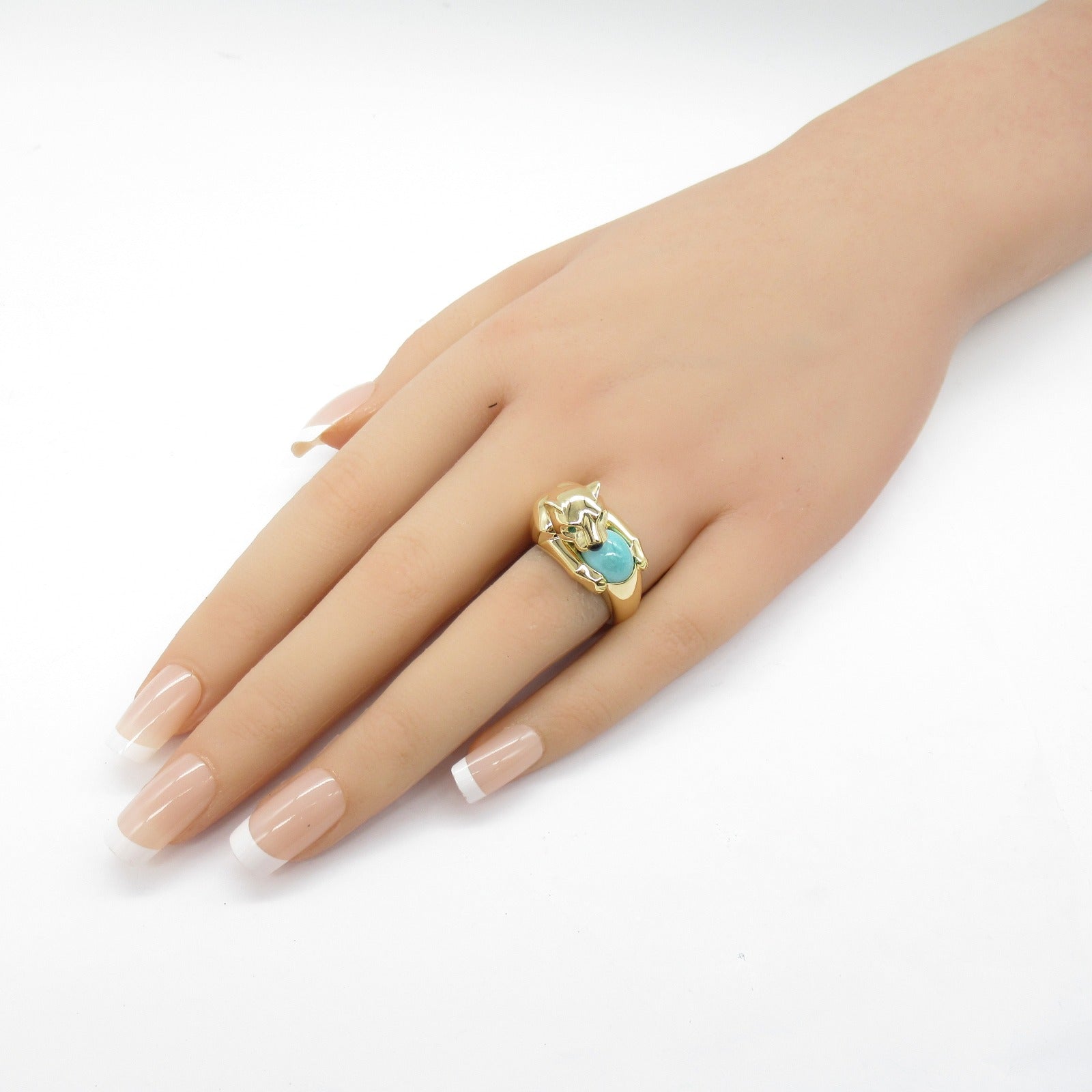 CARTIER 【激減優惠】18K黃金Panthere Vedra Turquoise Ring綠松石戒指US#6/Cartier#52