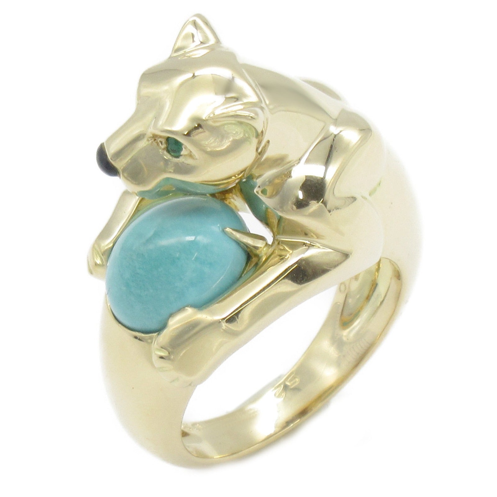 CARTIER 【激減優惠】18K黃金Panthere Vedra Turquoise Ring綠松石戒指US#6/Cartier#52