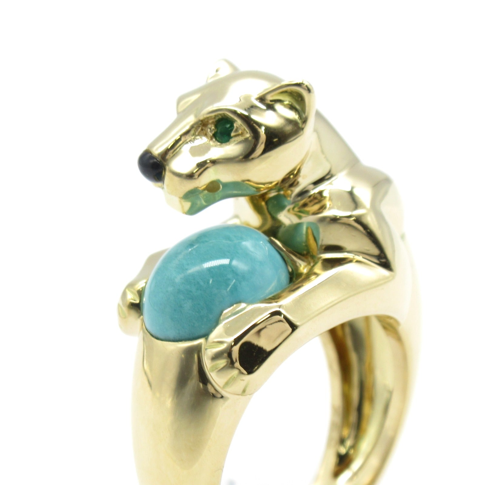 CARTIER 【激減優惠】18K黃金Panthere Vedra Turquoise Ring綠松石戒指US#6/Cartier#52