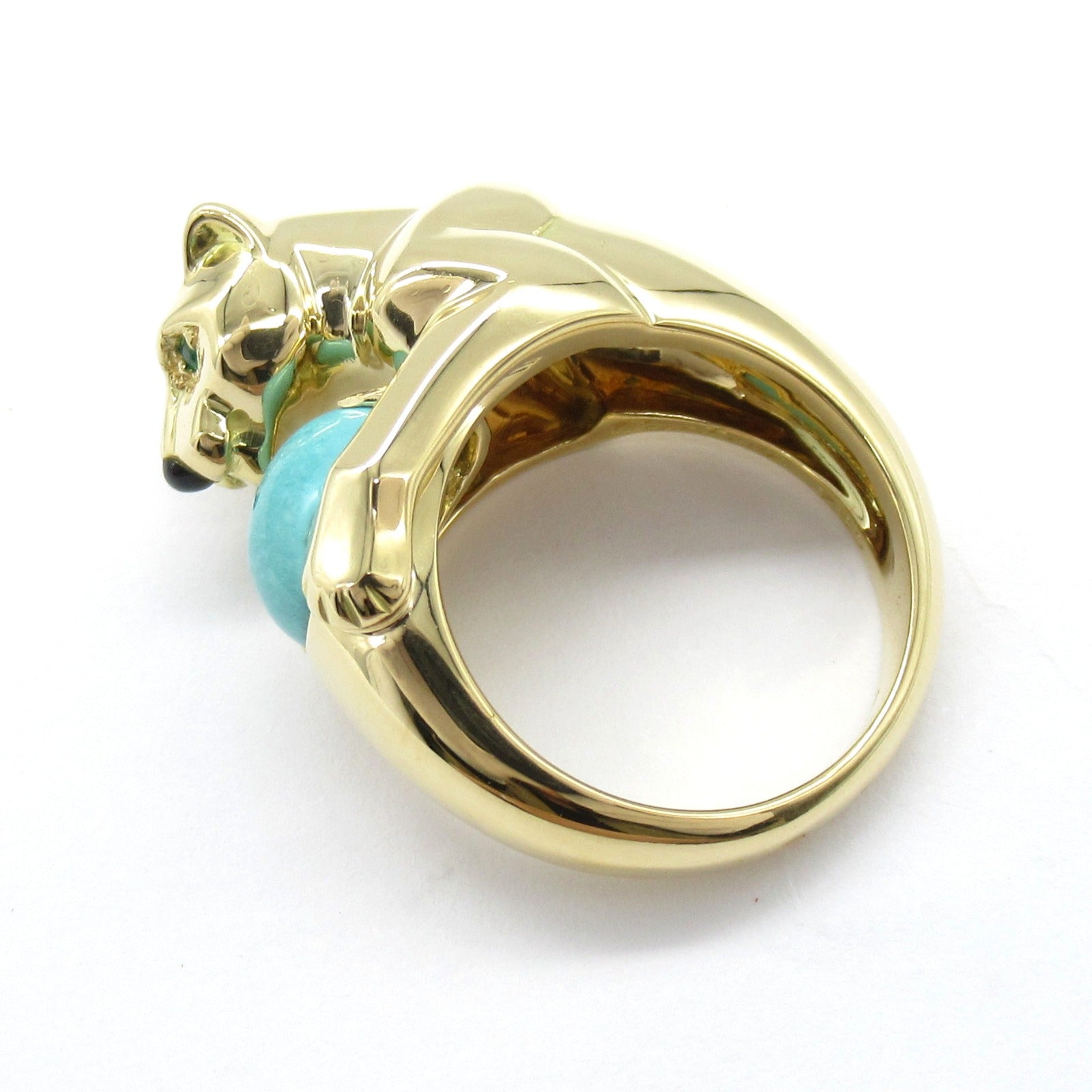 CARTIER 【激減優惠】18K黃金Panthere Vedra Turquoise Ring綠松石戒指US#6/Cartier#52