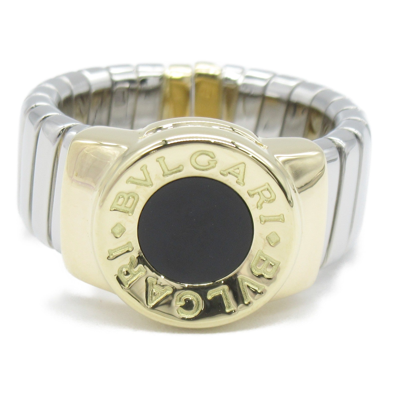 BVLGARI 18K黃金/不鏽鋼Bvlgari Tubogas Onyx Ring縞瑪瑙戒指US#7
