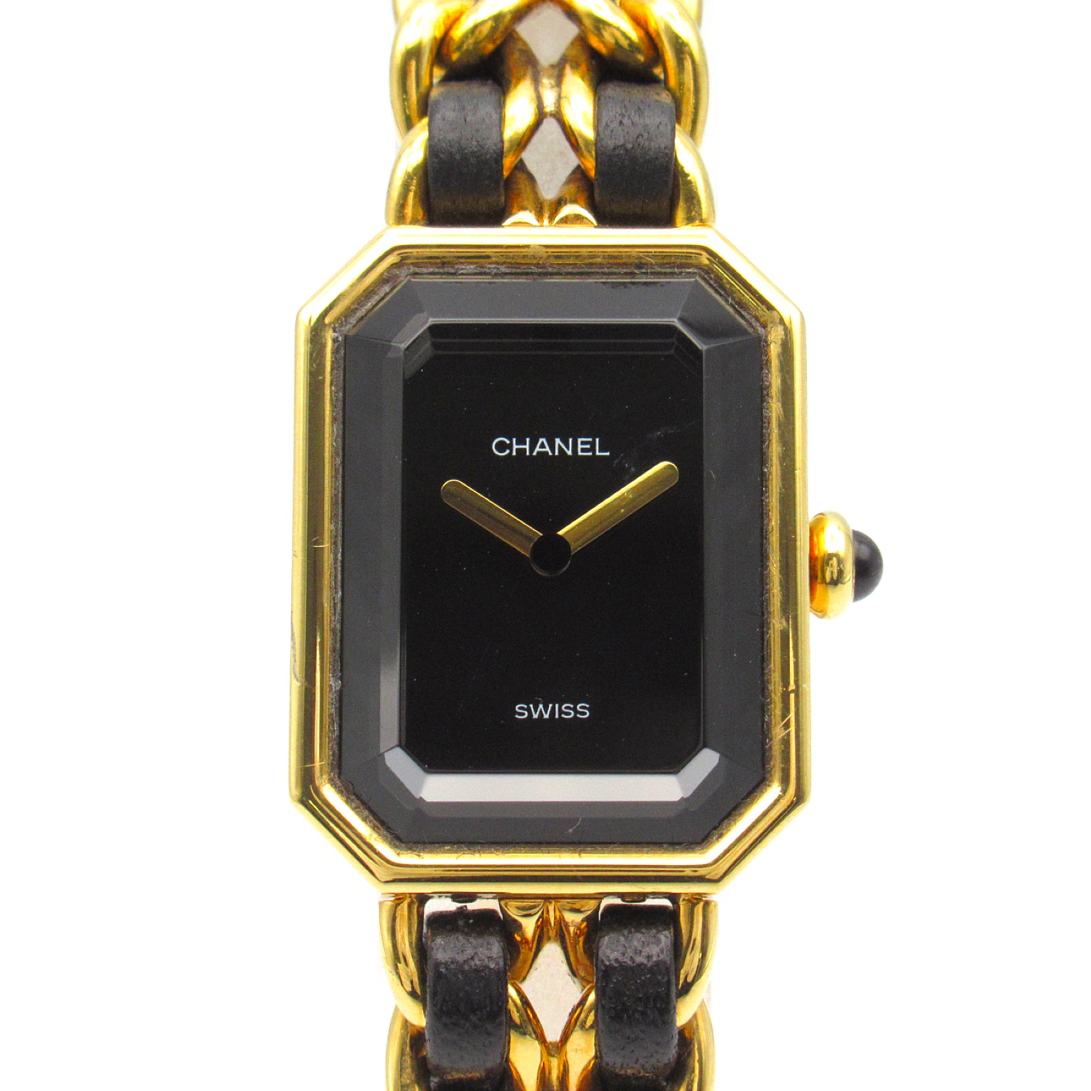 CHANEL Premiere L鍍金/皮革手錶石英機芯黑色