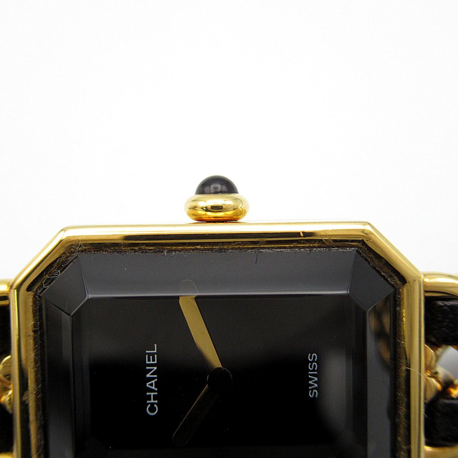 CHANEL Premiere L鍍金/皮革手錶石英機芯黑色