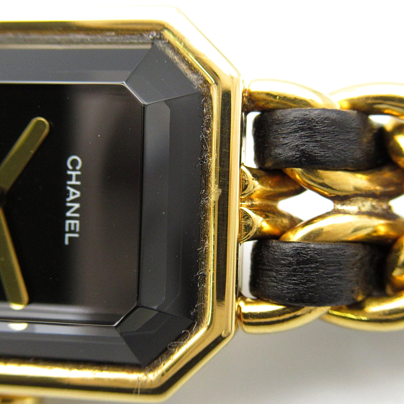 CHANEL Premiere L鍍金/皮革手錶石英機芯黑色