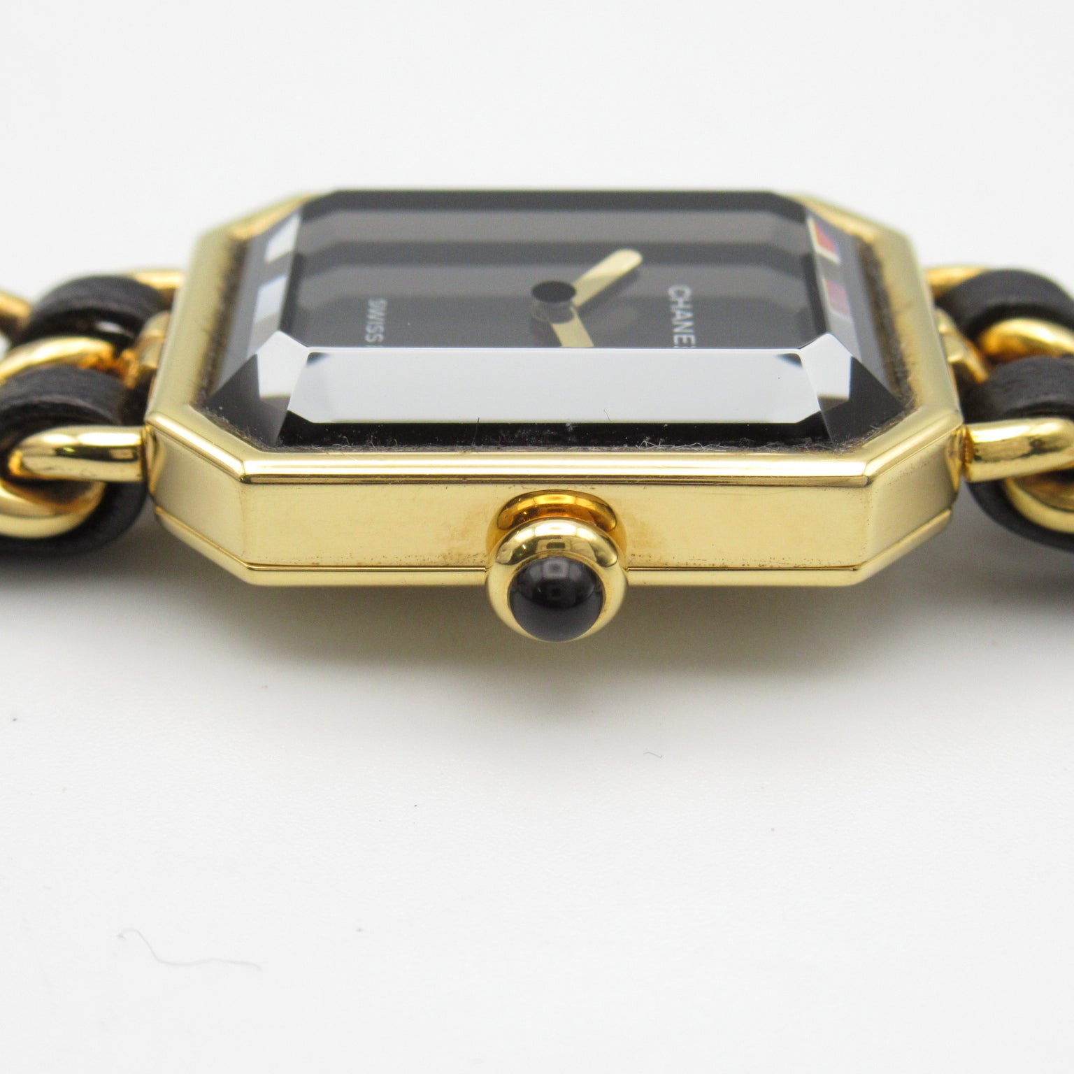 CHANEL Premiere L鍍金/皮革手錶石英機芯黑色