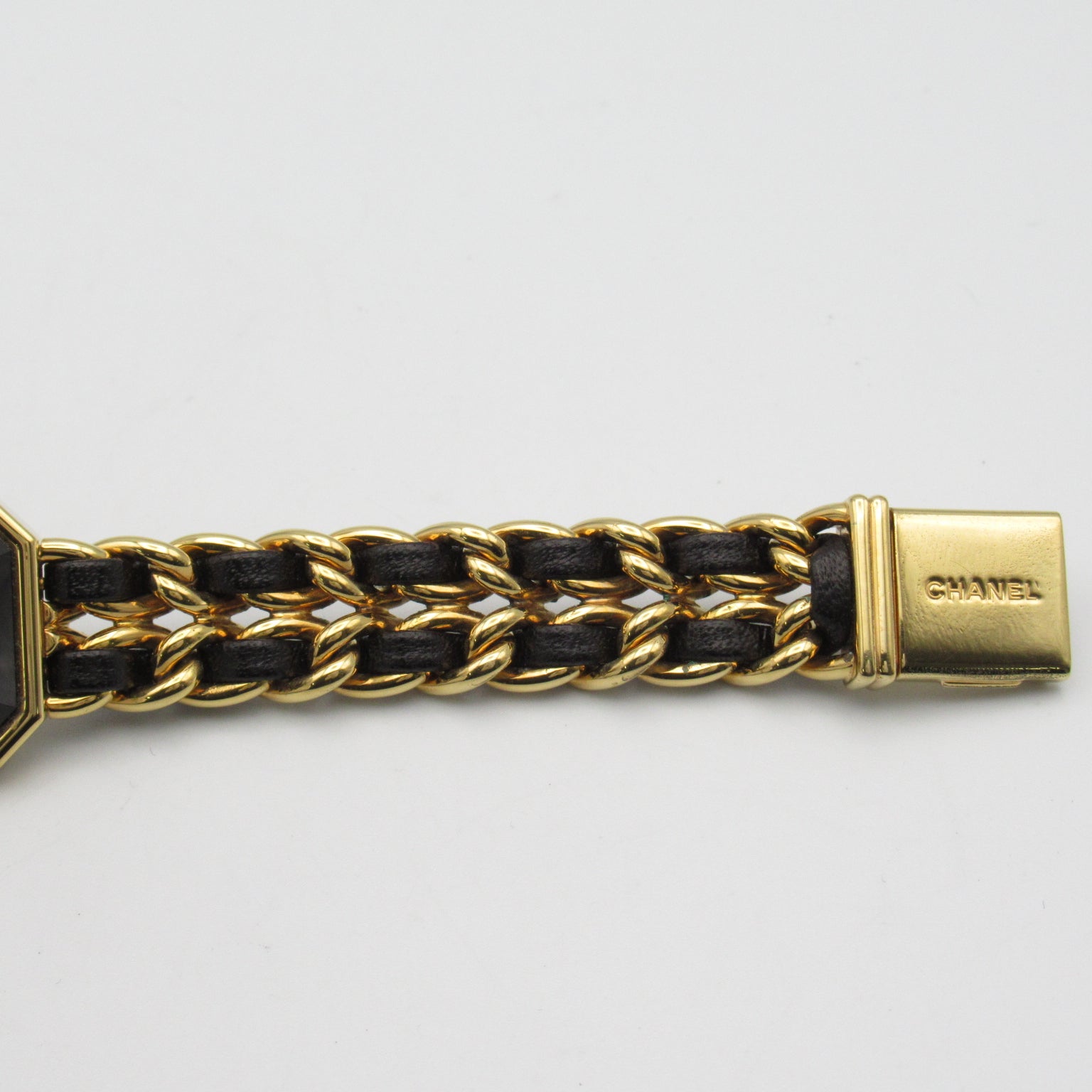CHANEL Premiere L鍍金/皮革手錶石英機芯黑色