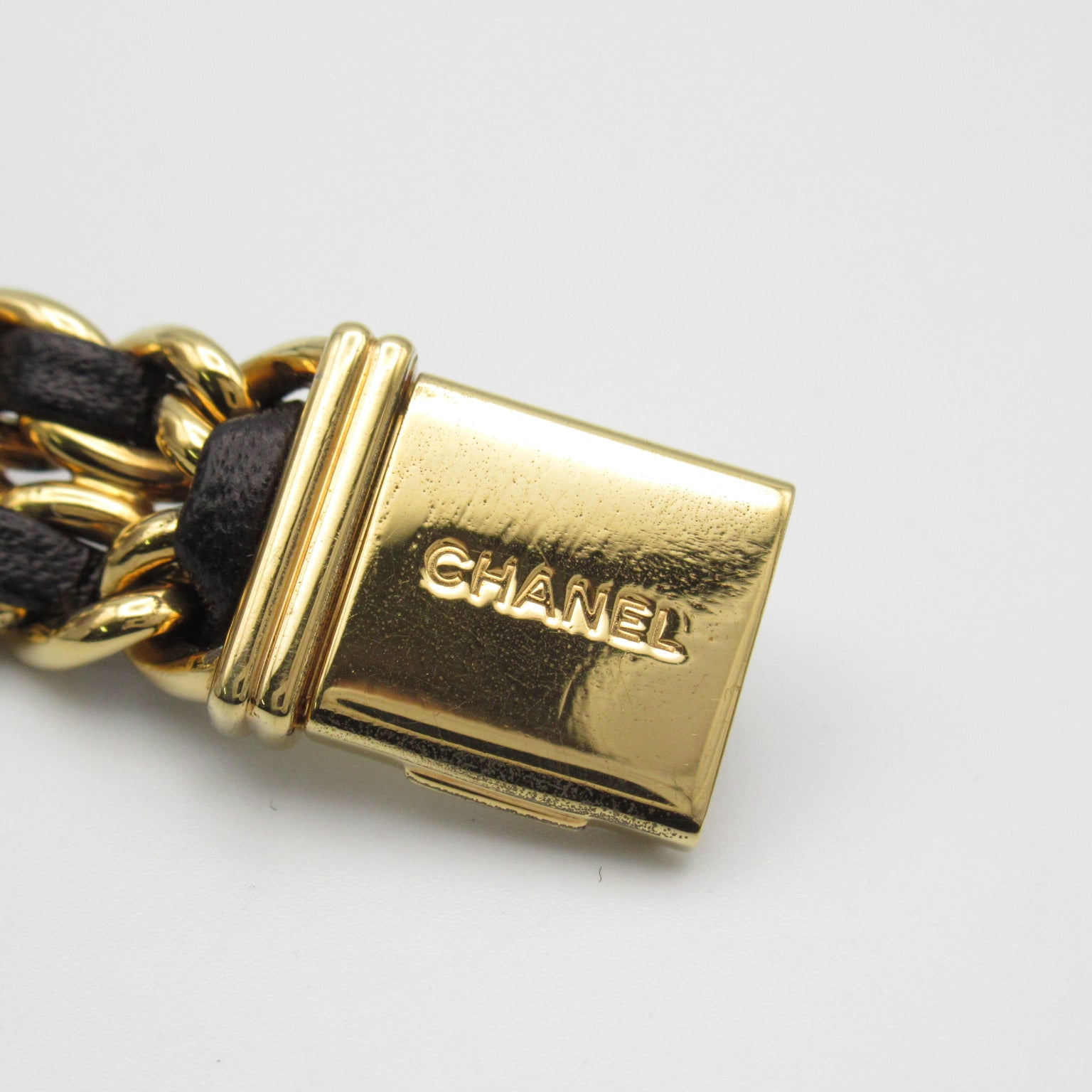 CHANEL Premiere L鍍金/皮革手錶石英機芯黑色