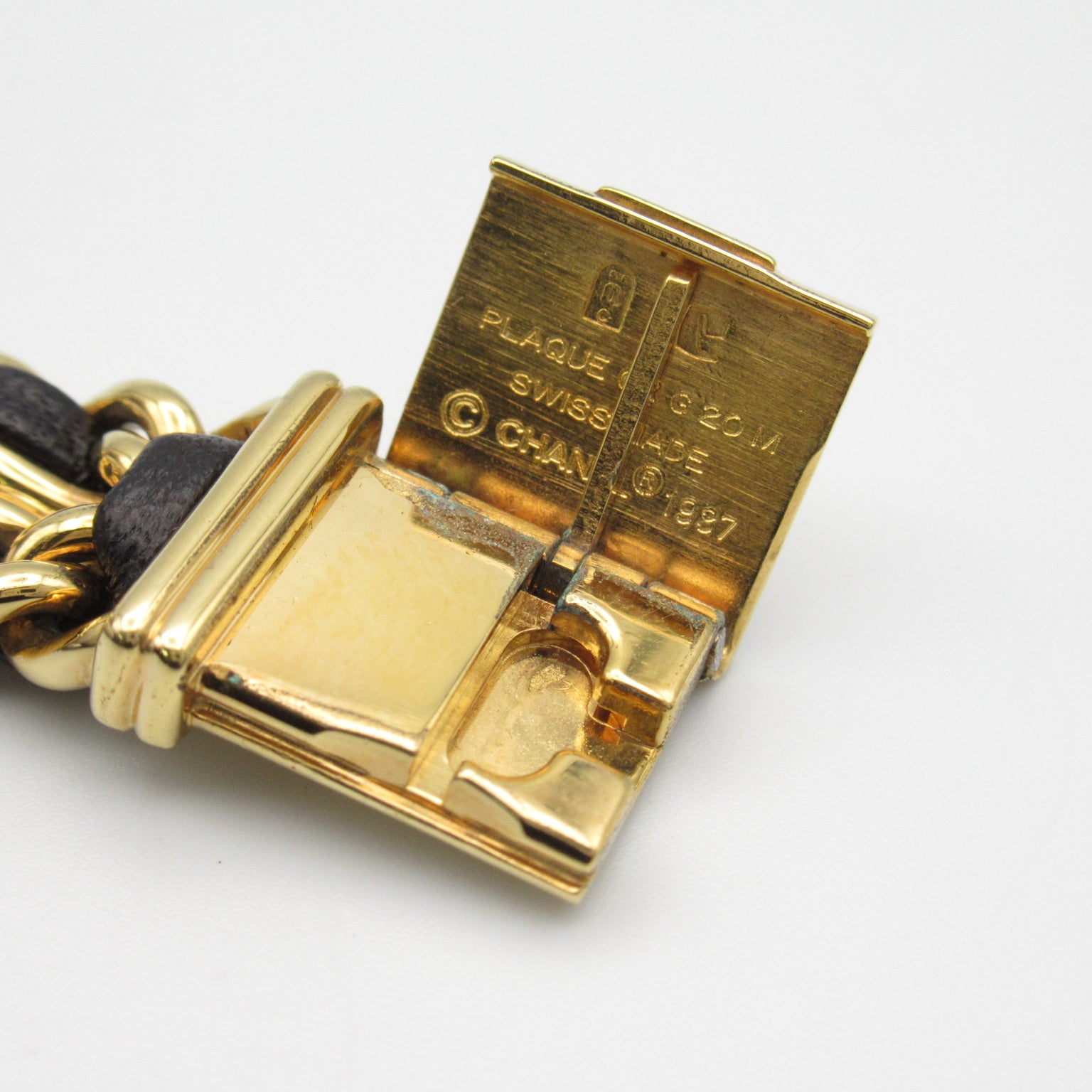 CHANEL Premiere L鍍金/皮革手錶石英機芯黑色