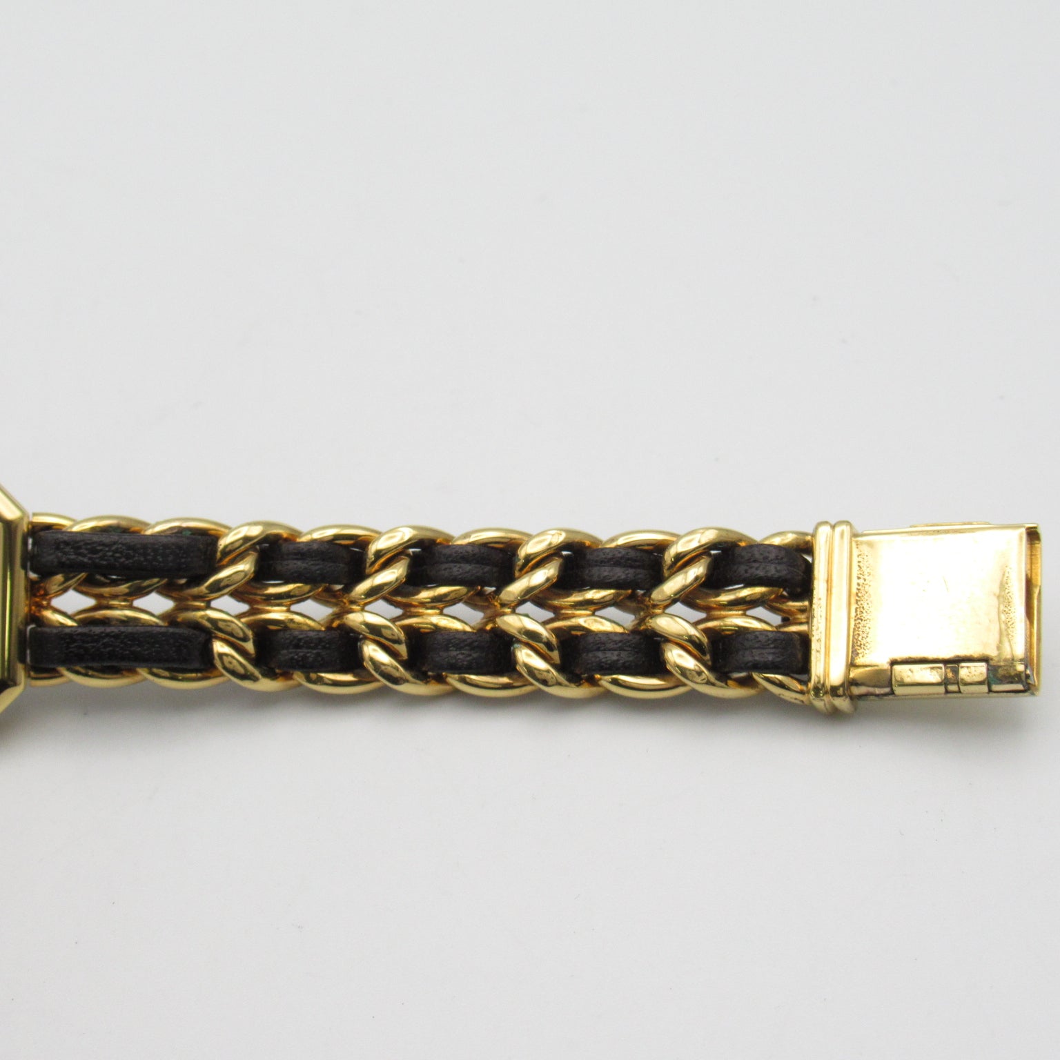 CHANEL Premiere L鍍金/皮革手錶石英機芯黑色