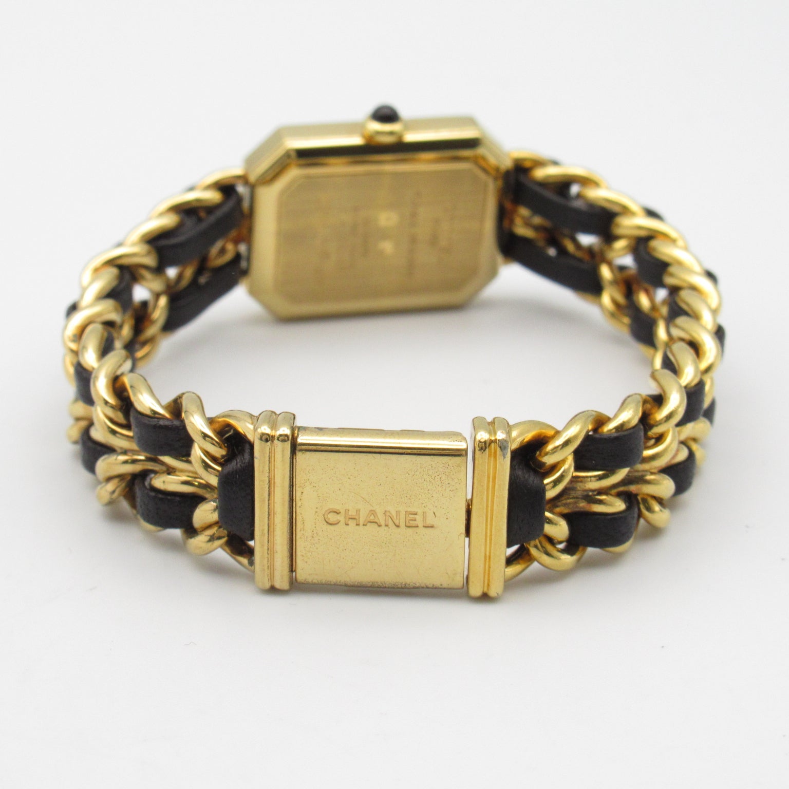 CHANEL Premiere L鍍金/皮革手錶石英機芯黑色