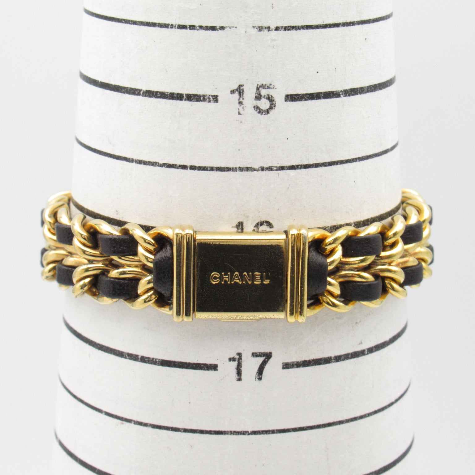 CHANEL Premiere L鍍金/皮革手錶石英機芯黑色