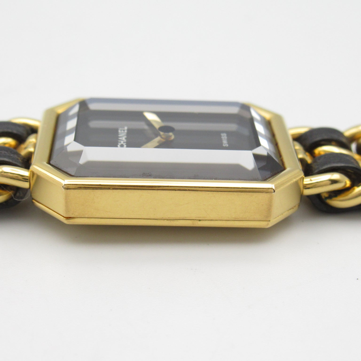 CHANEL Premiere M鍍金/皮革帶手錶石英機芯黑色