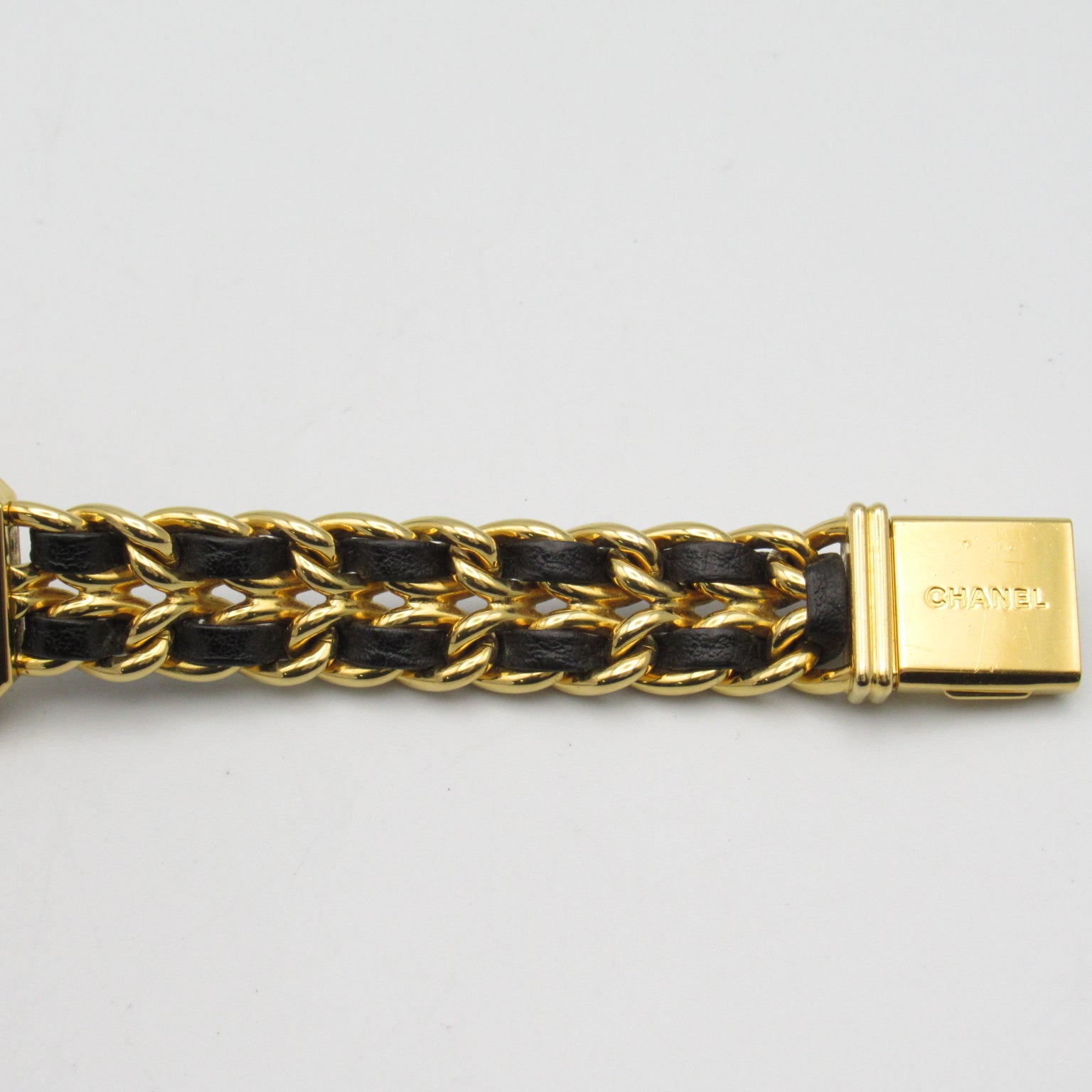 CHANEL Premiere M鍍金/皮革帶手錶石英機芯黑色