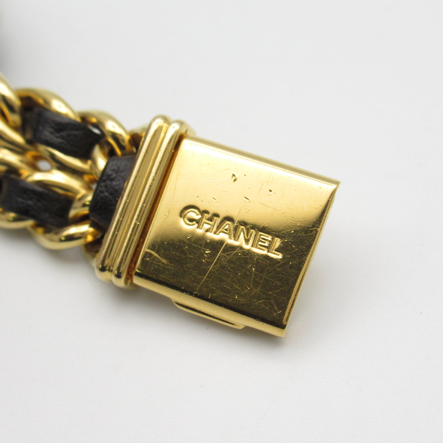 CHANEL Premiere M鍍金/皮革帶手錶石英機芯黑色