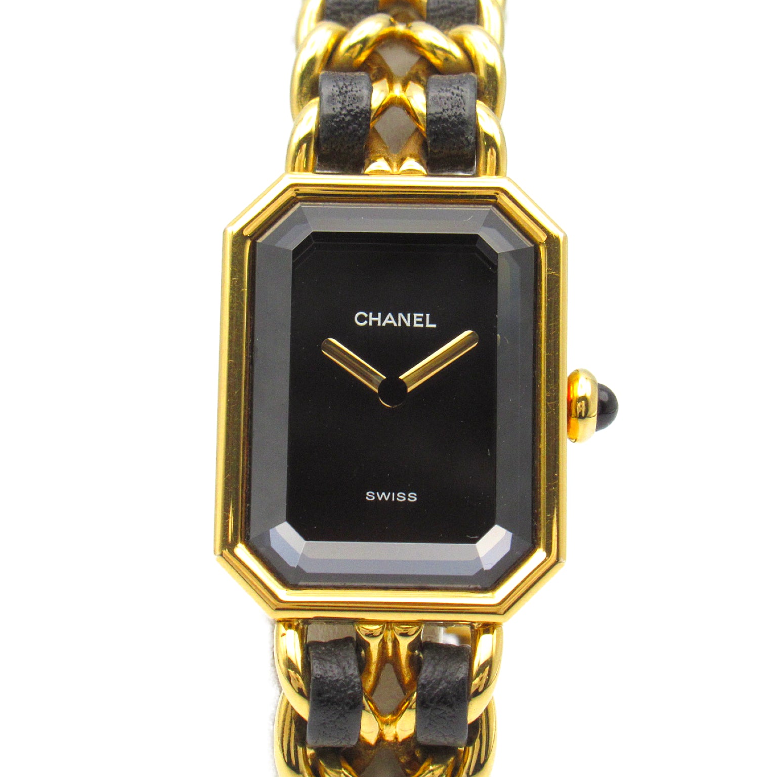 CHANEL Premiere M鍍金/皮革帶手錶石英機芯黑色