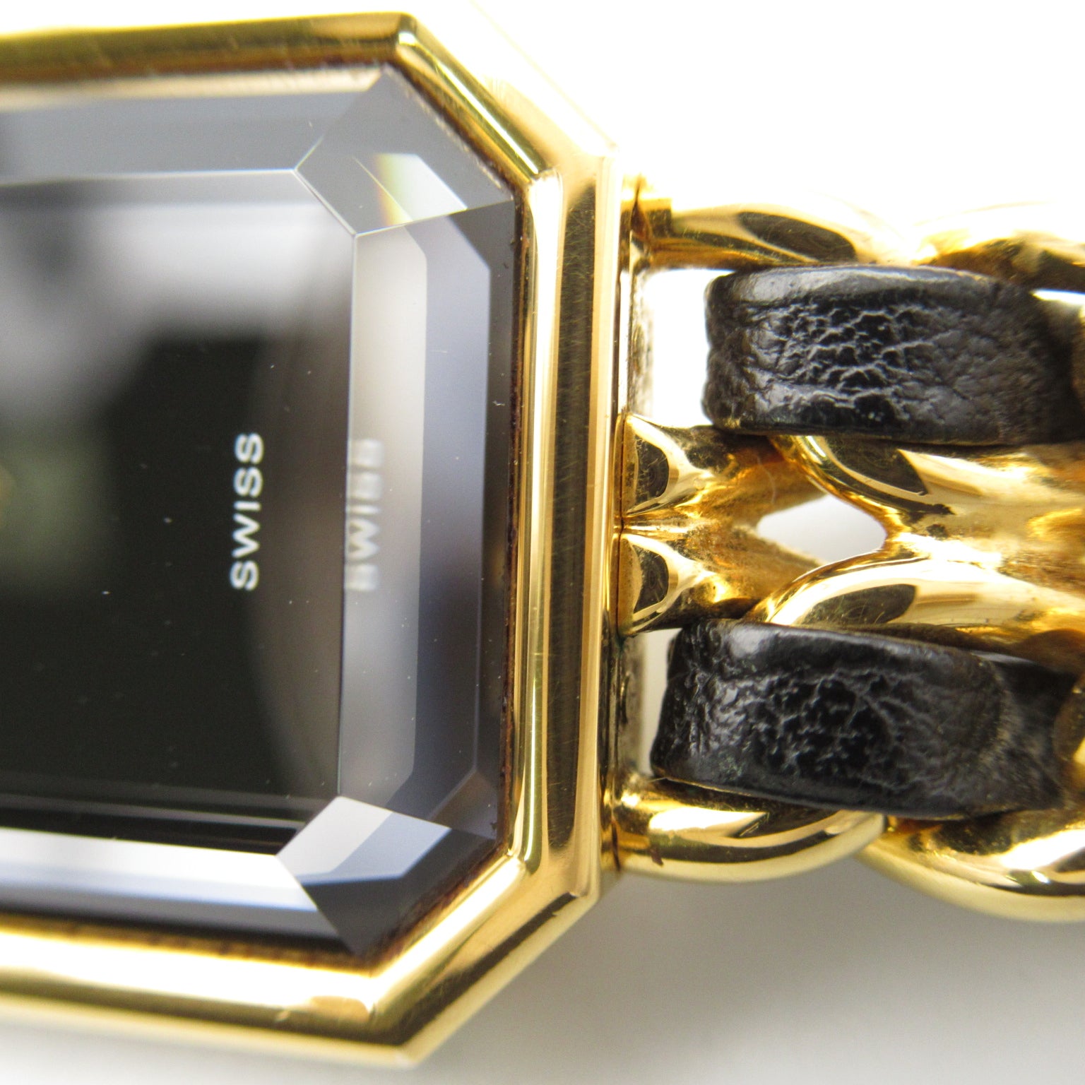 CHANEL Premiere M鍍金/皮革帶手錶石英機芯黑色