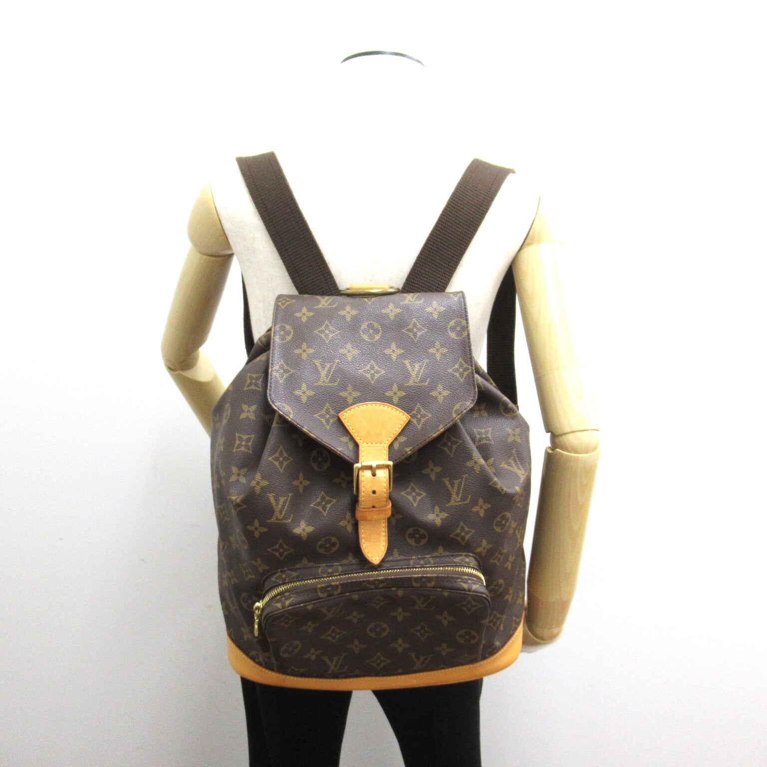 LOUIS VUITTON Monogram Montsouris GM金扣背包啡色
