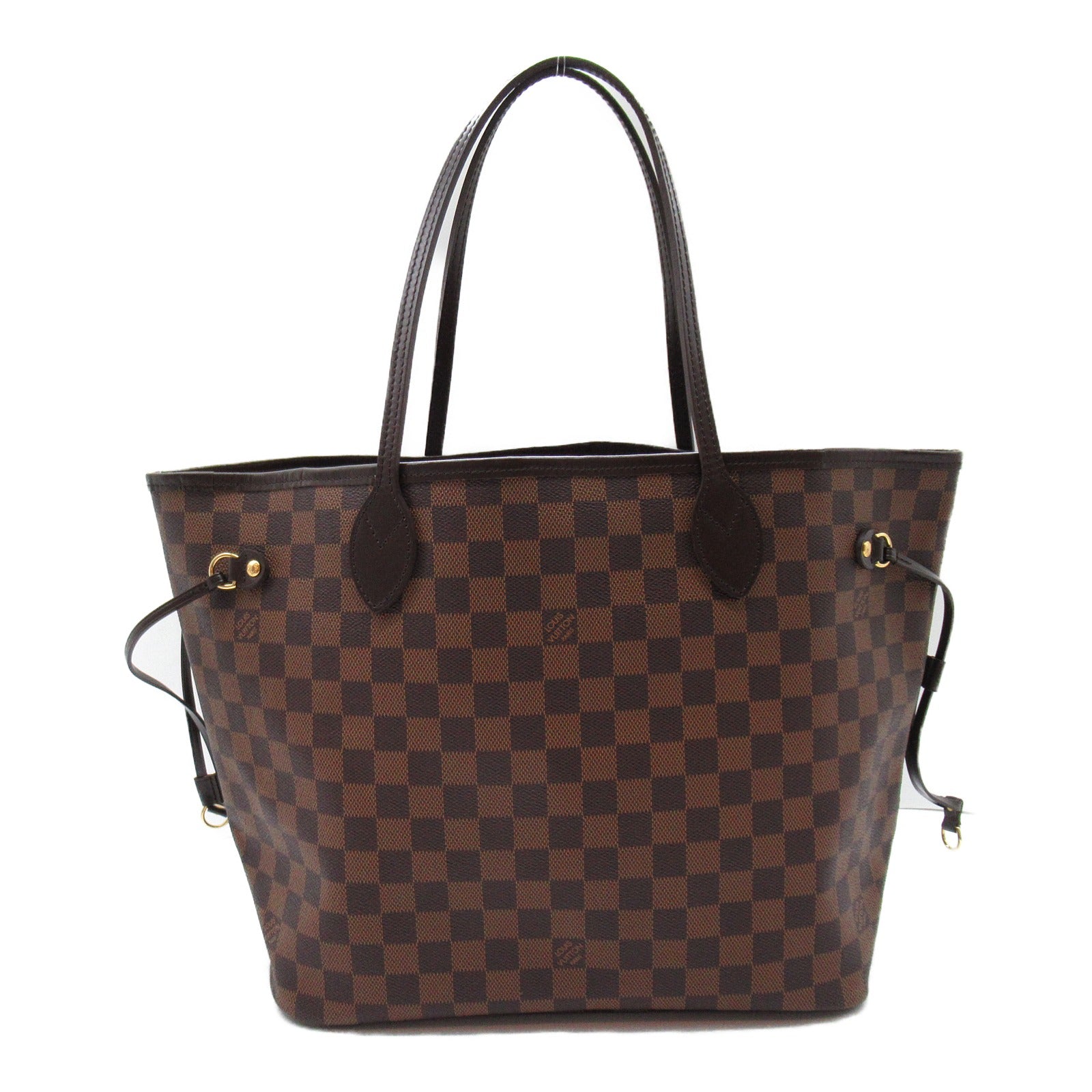 LOUIS VUITTON Damier Neverfull MM金扣手挽袋啡色