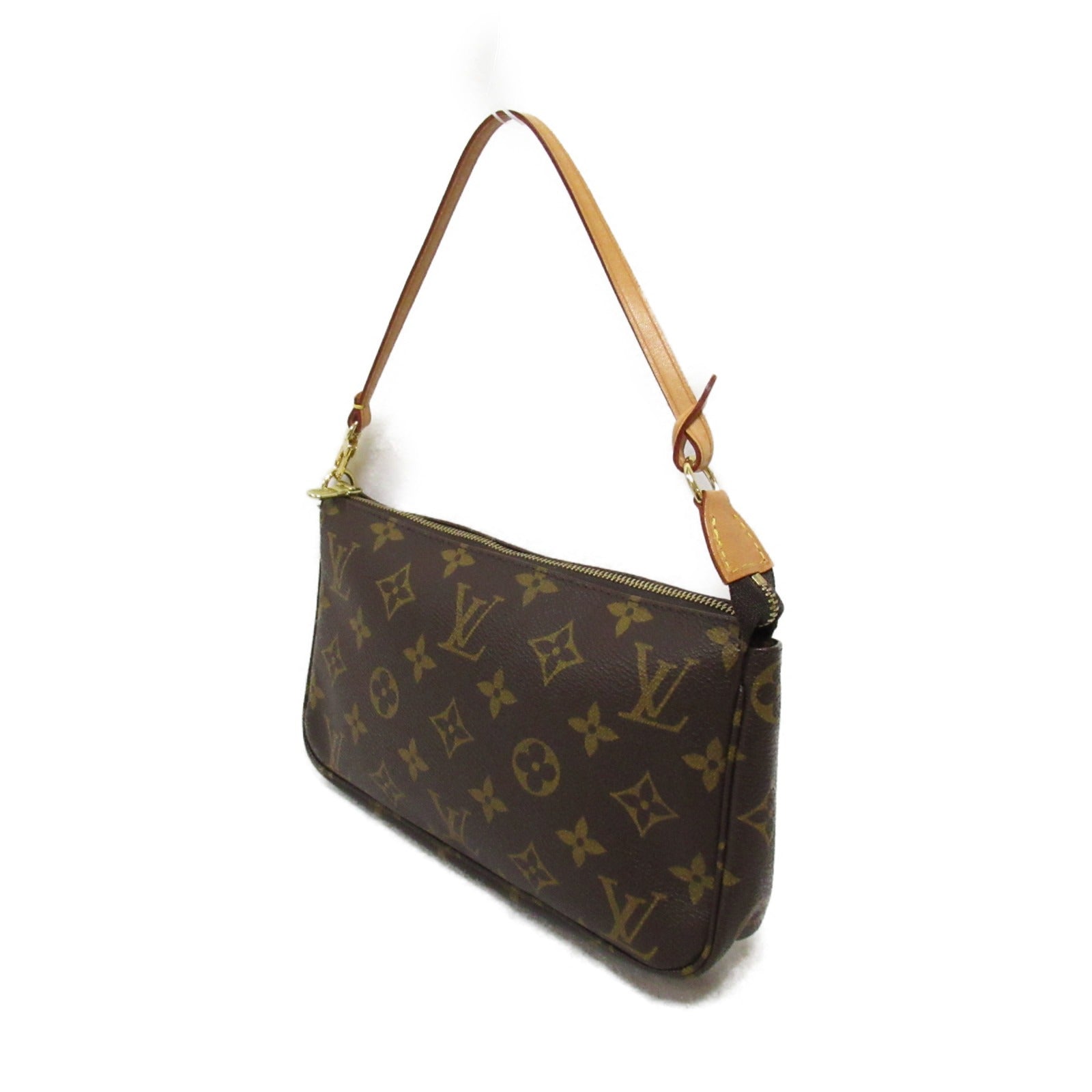 LOUIS VUITTON Monogram Pochette Accessories金扣手拿包啡色