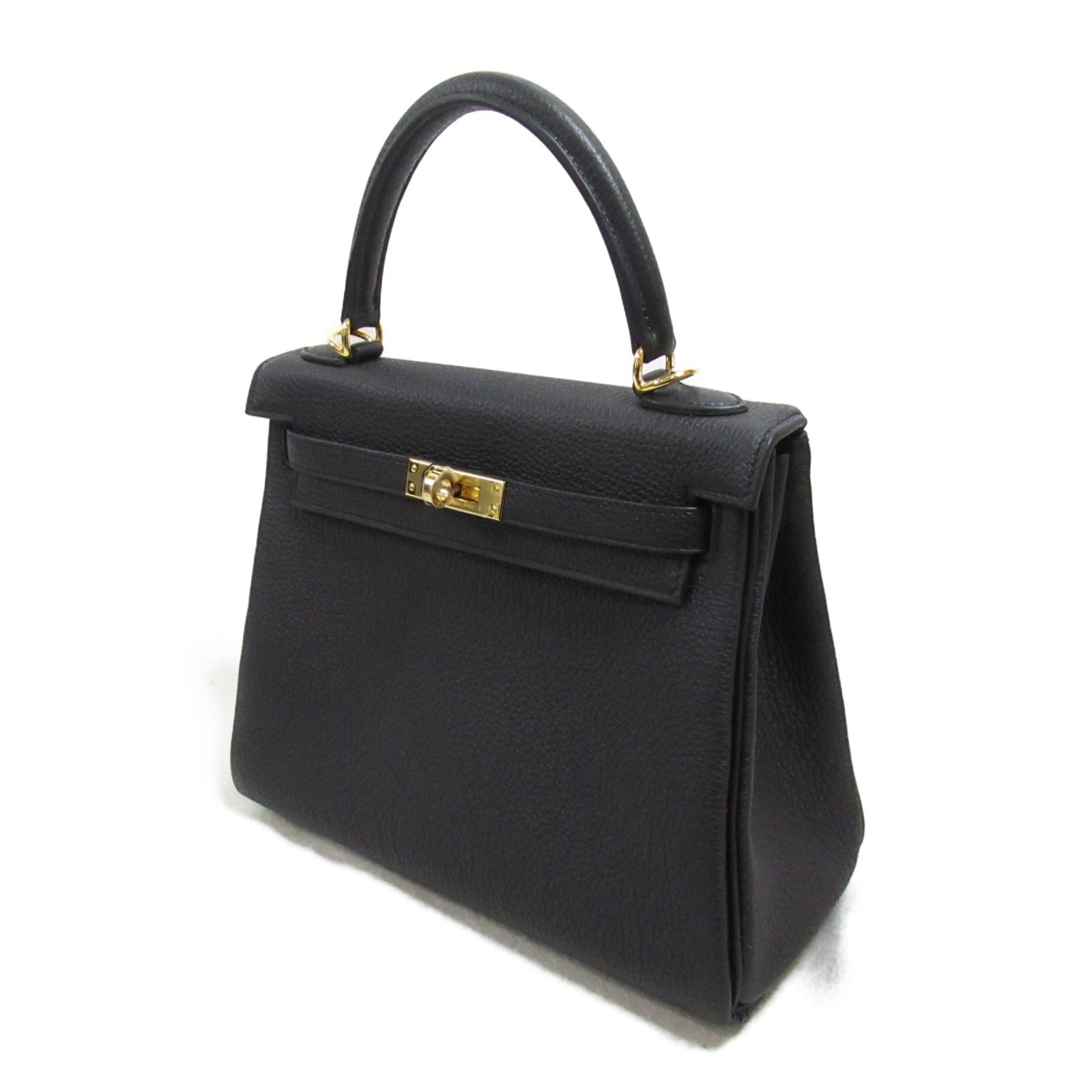 HERMES Togo皮革Kelly 25金扣手挽肩背兩用袋Noir/黑色