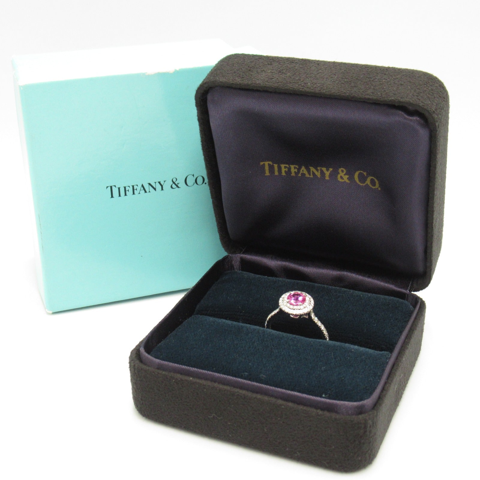 TIFFANY＆CO PT950鉑金Soleste Pink Sapphire Dia粉紅藍寶石/鑽石戒指US#6